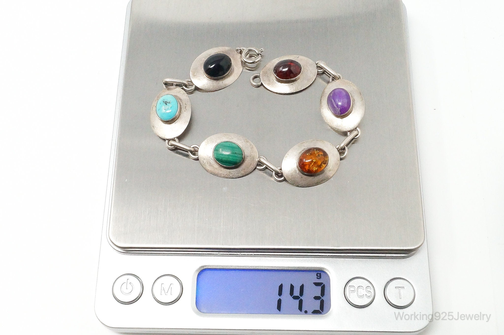 Vintage Multi Gem Sterling Silver Bracelet