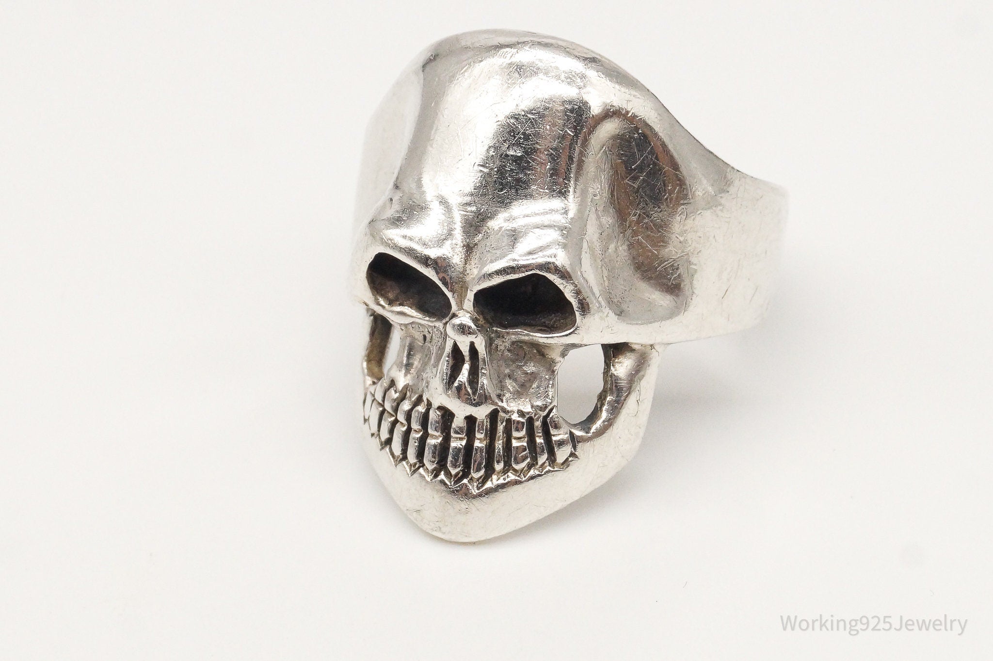 Vintage Large Skull Sterling Silver Ring - SZ 10.75