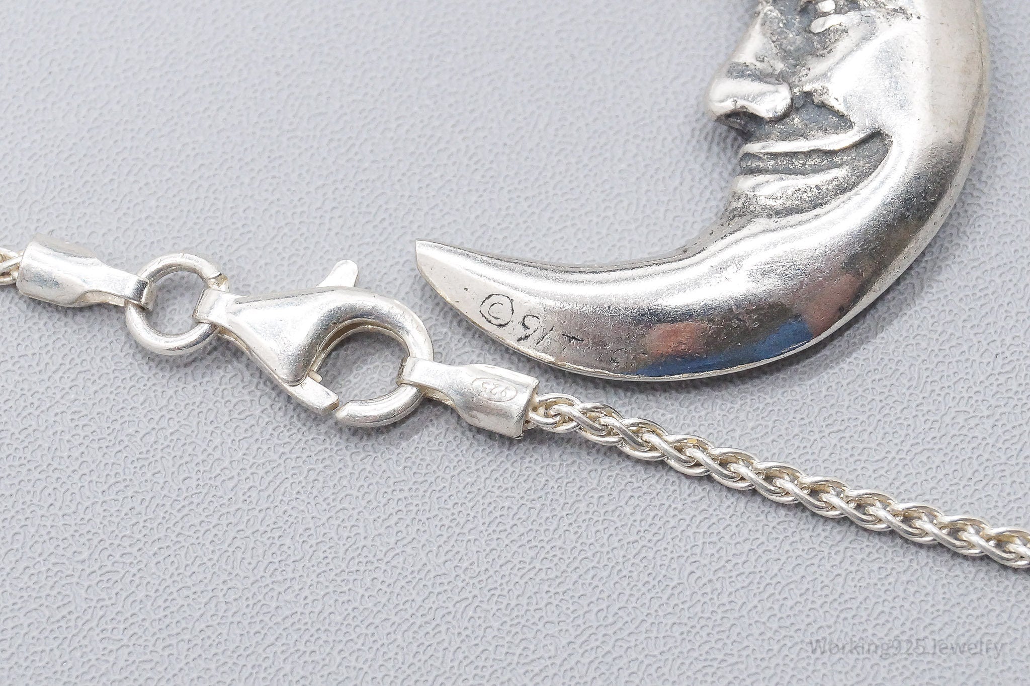 Vintage 1991 Smiling Moon Sterling Silver Necklace 20"