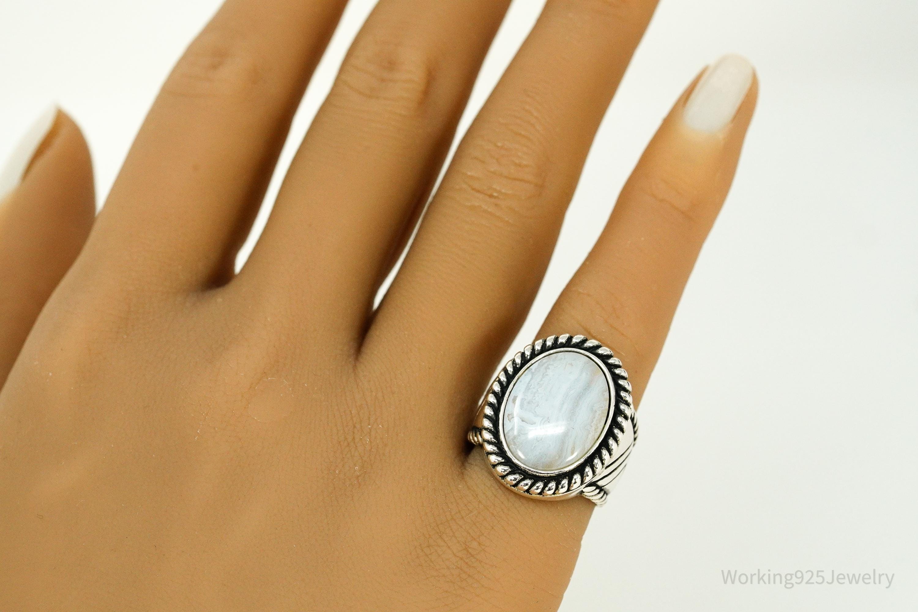 Vintage Native Designer Carolyn Pollack Blue Lace Agate Sterling Silver Ring - Size 6.5
