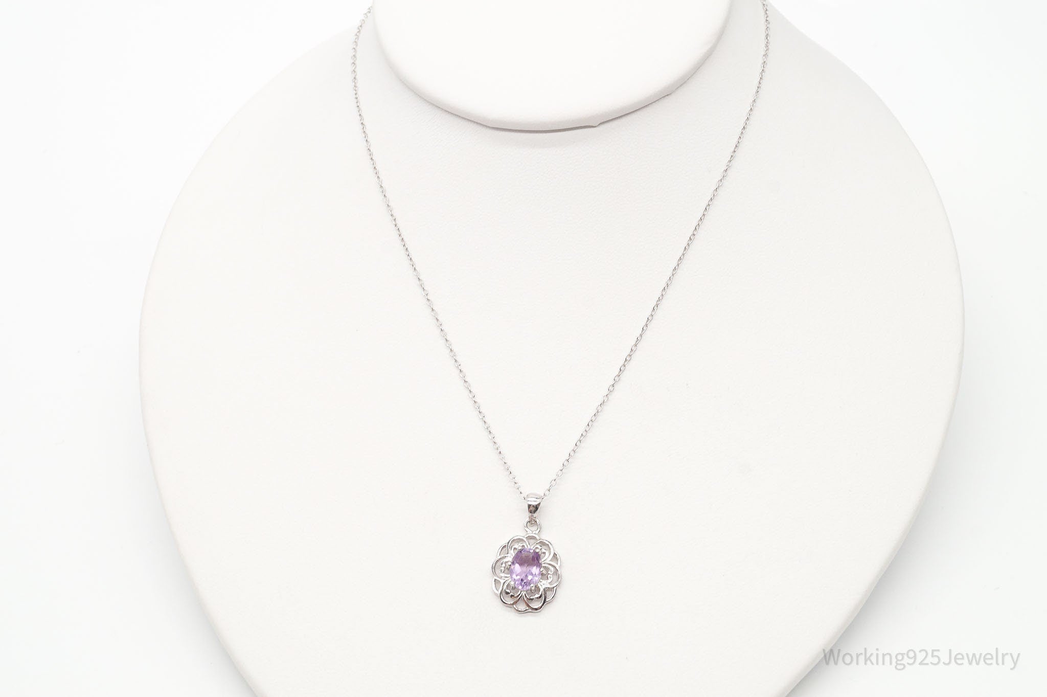 Vintage FAS Amethyst Flower Sterling Silver Chain Necklace