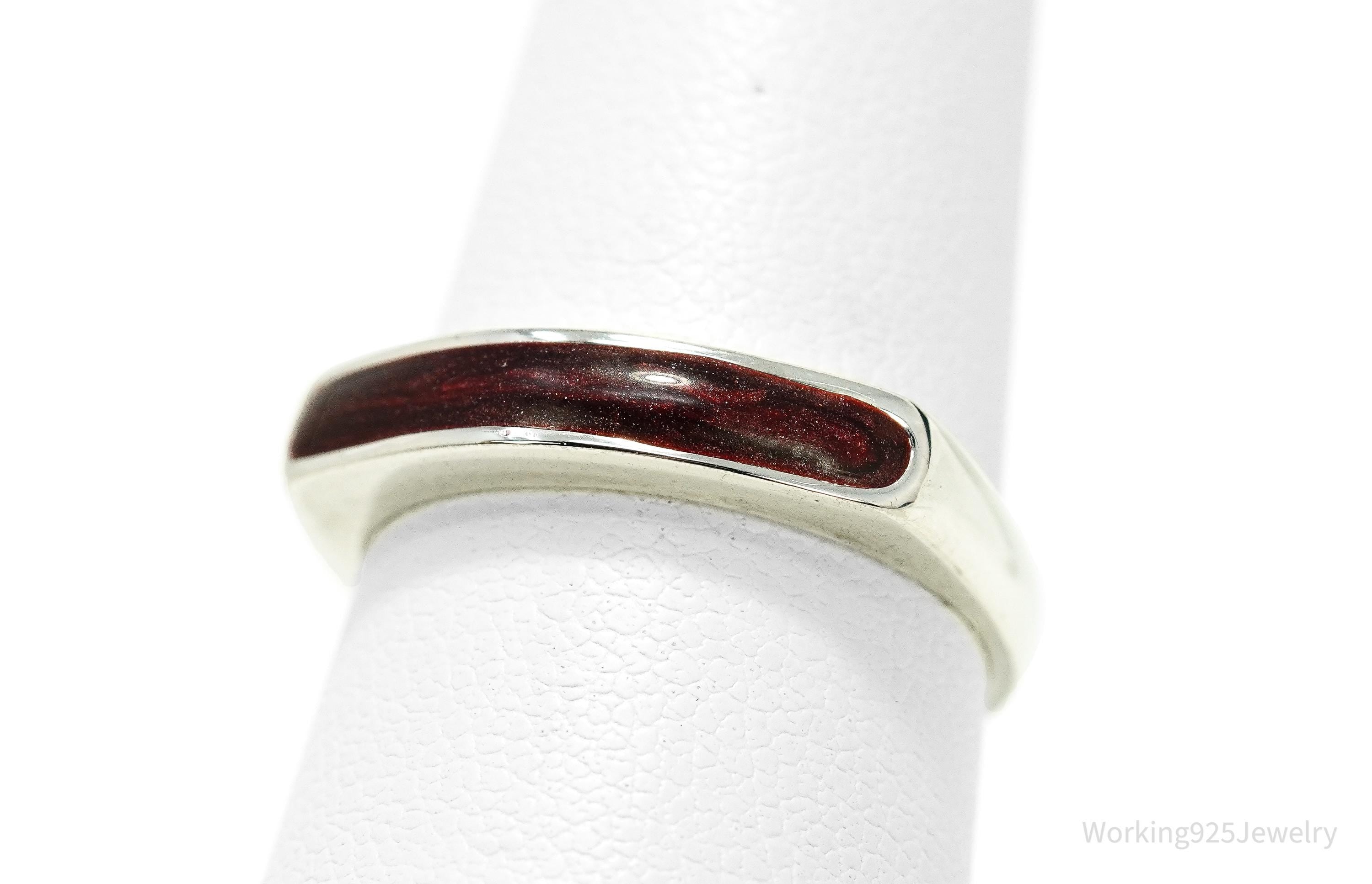 Vintage Blood Enamel Sterling Silver Ring - Size 6.75