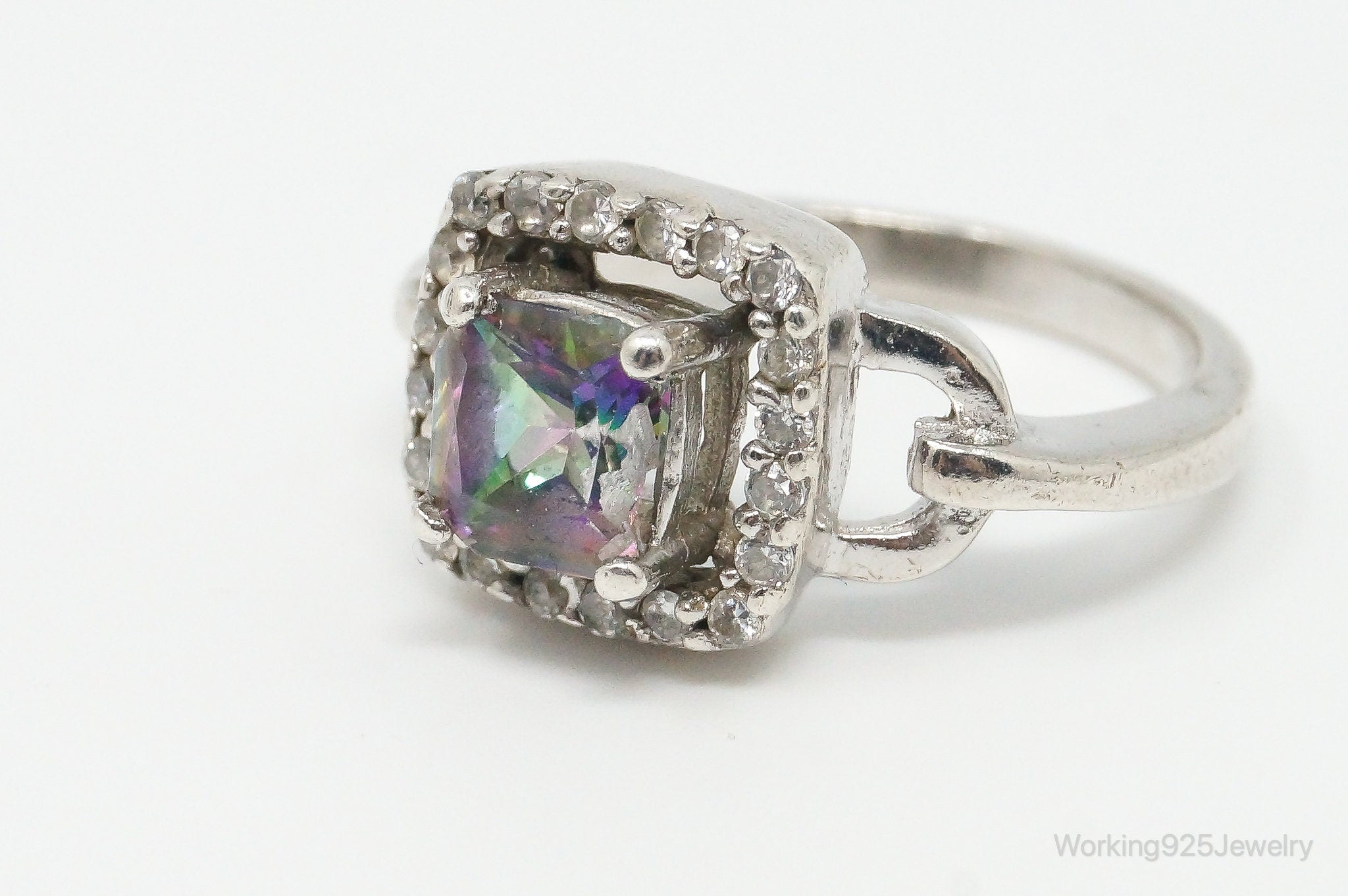 Vintage Mystic Topaz Cubic Zirconia Sterling Silver Ring - Size 6.25