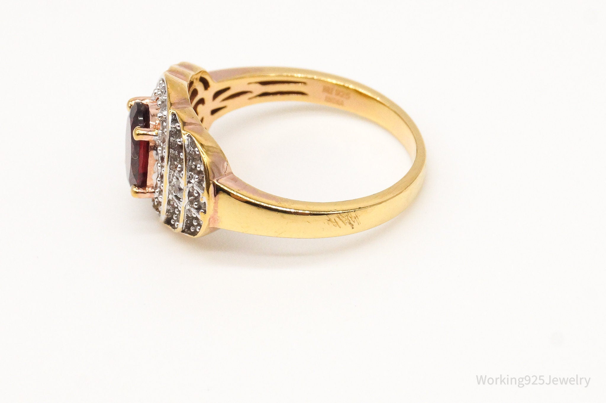 Vtg Designer Garnet CZ Gold Vermeil Sterl Sil Ring - Sz9.25