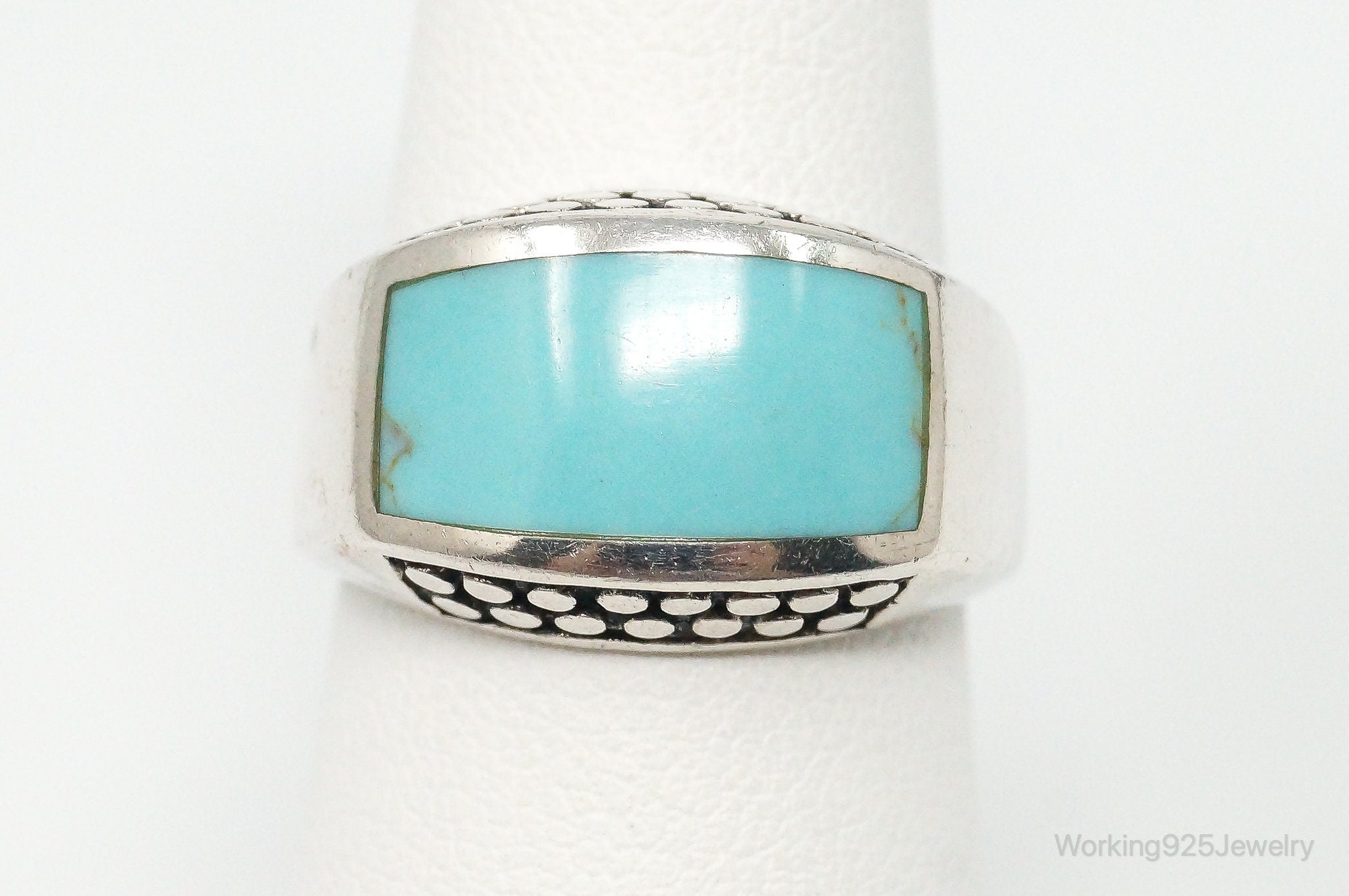 Vintage Large Turquoise Sterling Silver Ring - Size 7