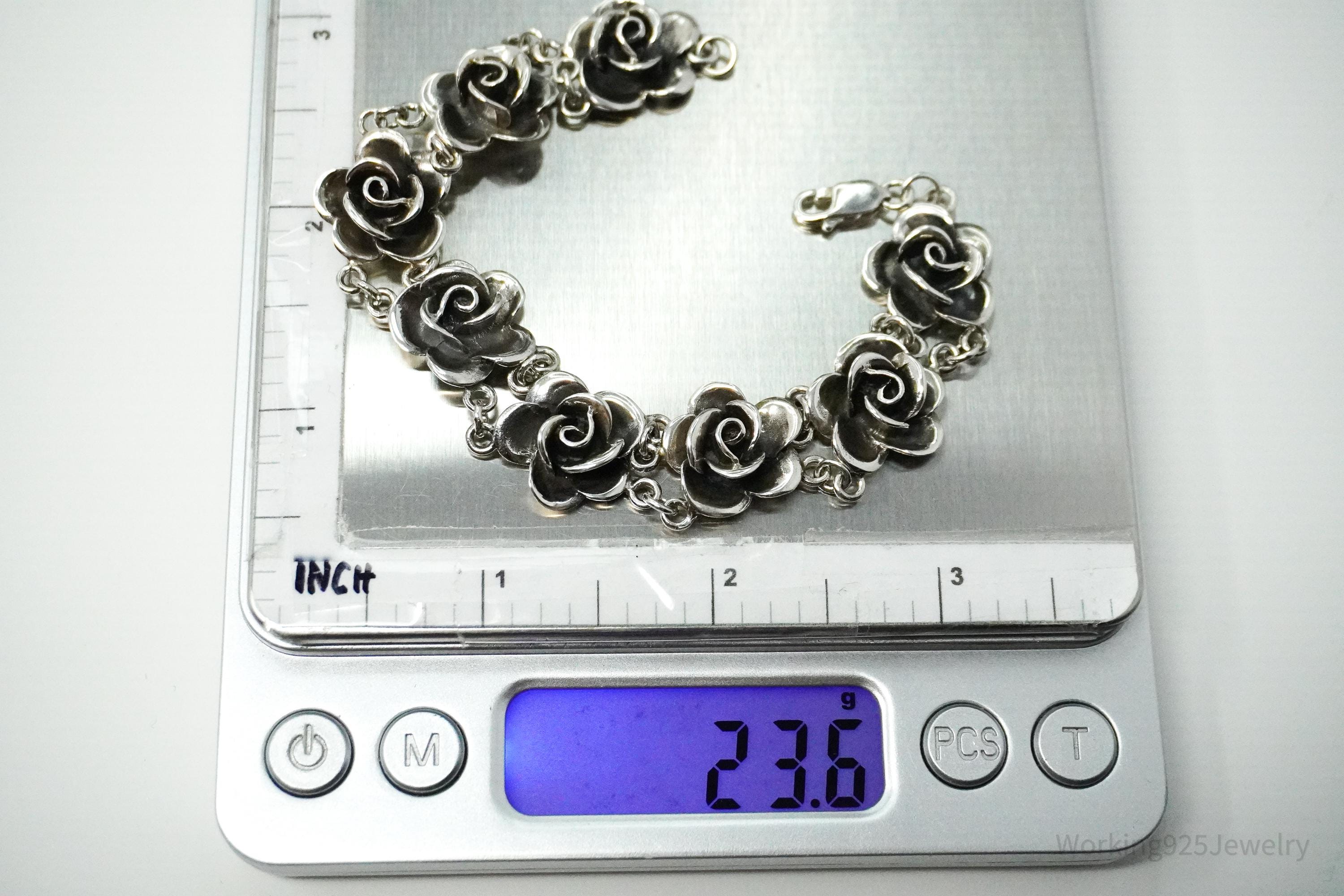 Vintage Roses Sterling Silver Bracelet 7.75"