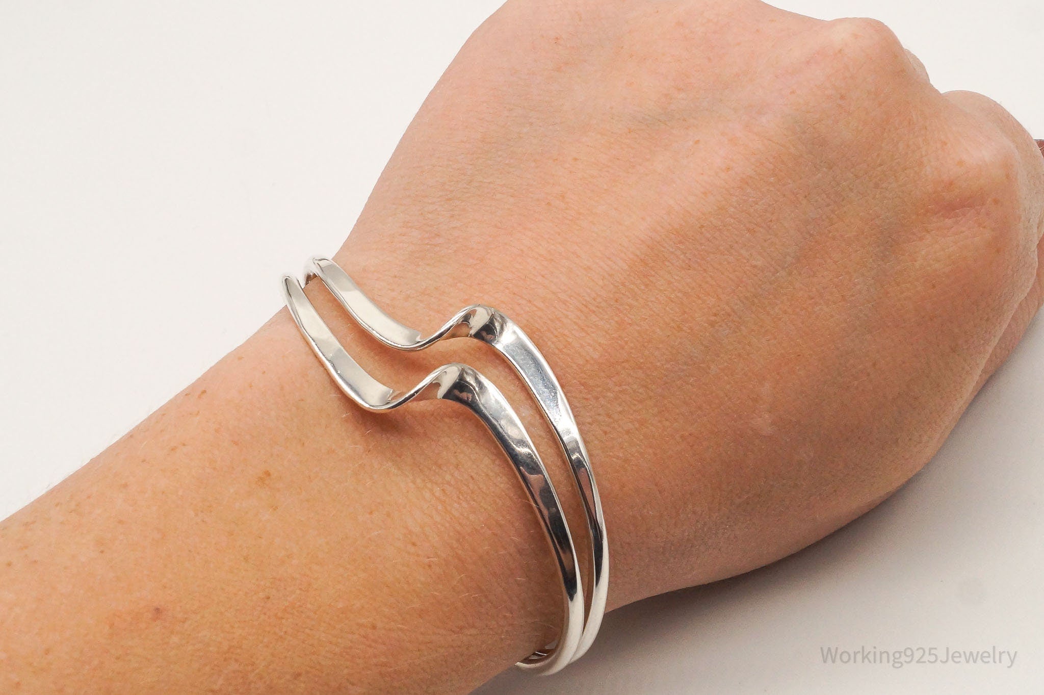 Vintage Modernist Wave Sterling Silver Cuff Bracelet