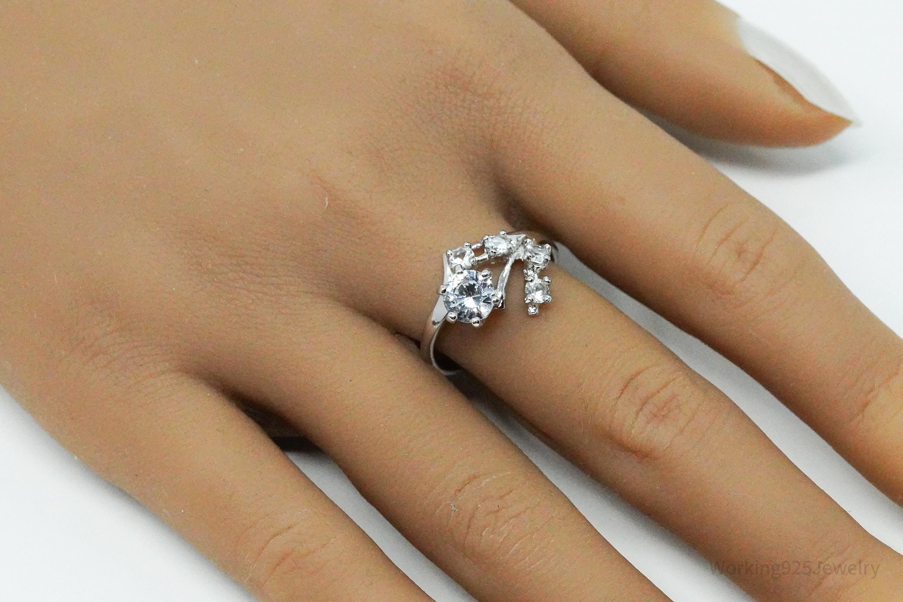 RARE Vintage Mid Century Vargas Mfg. Co. White Topaz Sterling Silver Ring - Size 9