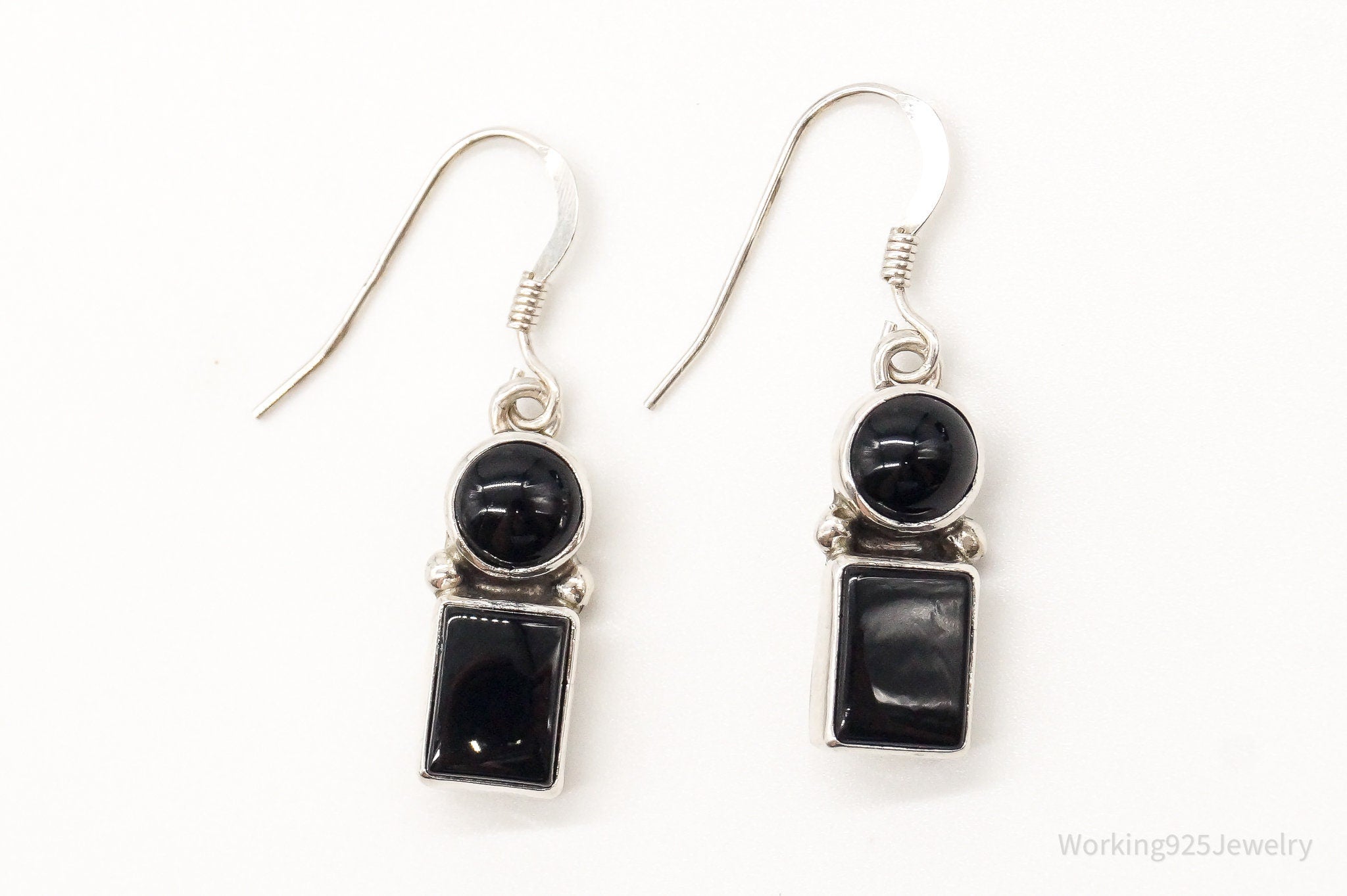 Vintage Native American P Skeets Black Onyx Sterling Silver Earrings