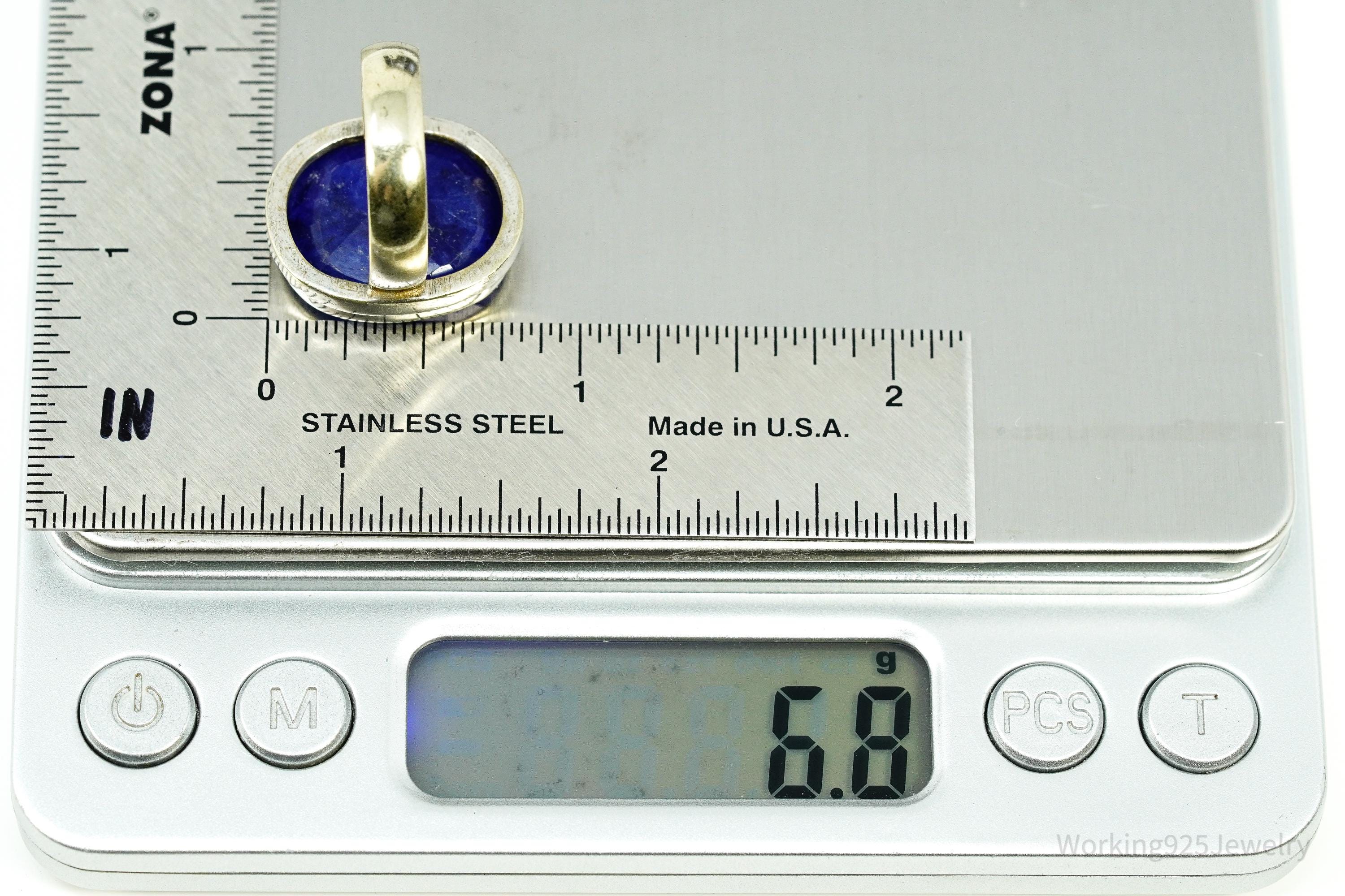 Vintage Large Natural Blue Sapphire Sterling Silver Ring - Size 7.25