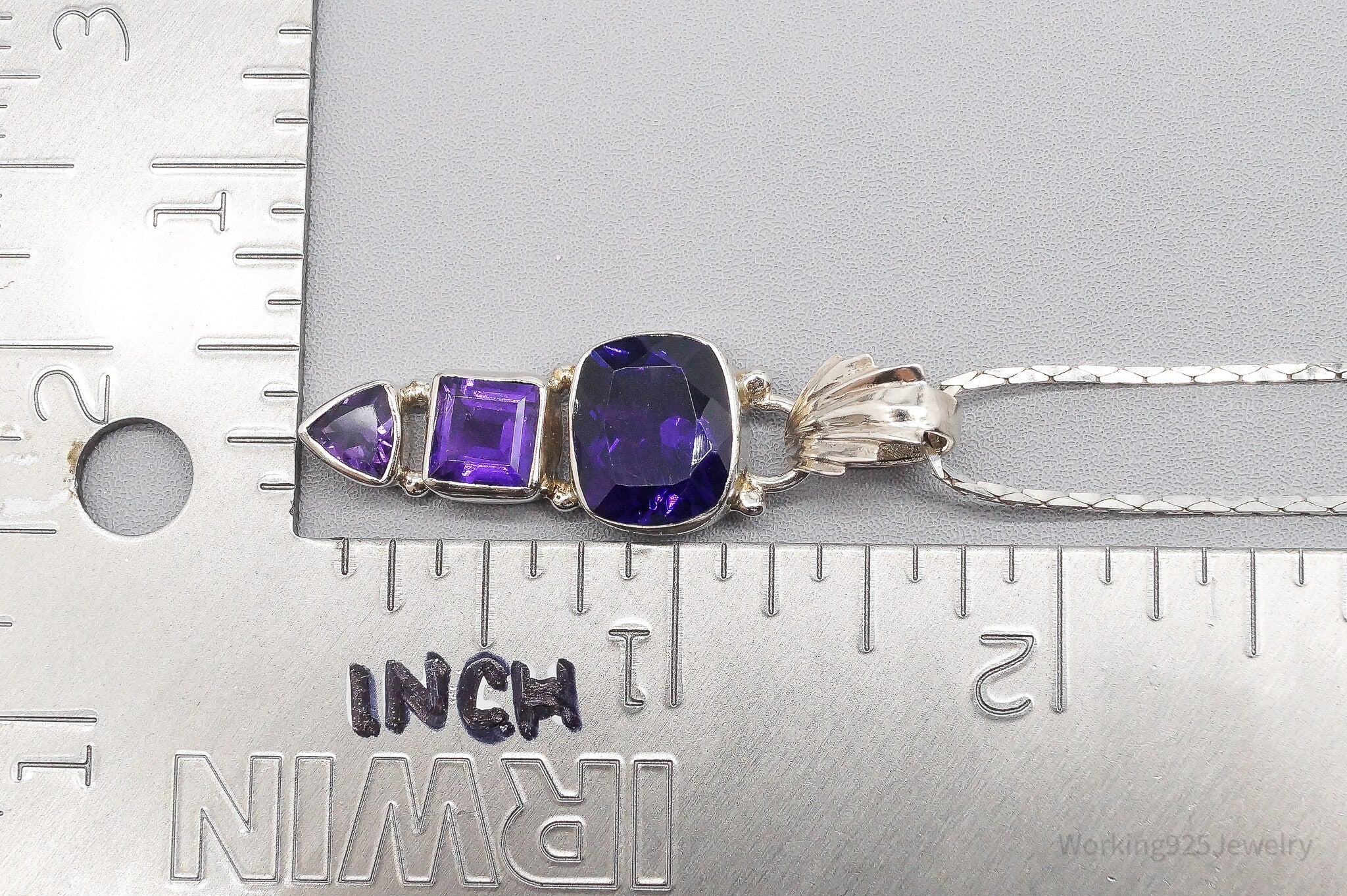 Vintage Art Deco Amethyst Sterling Silver Necklace - 20"