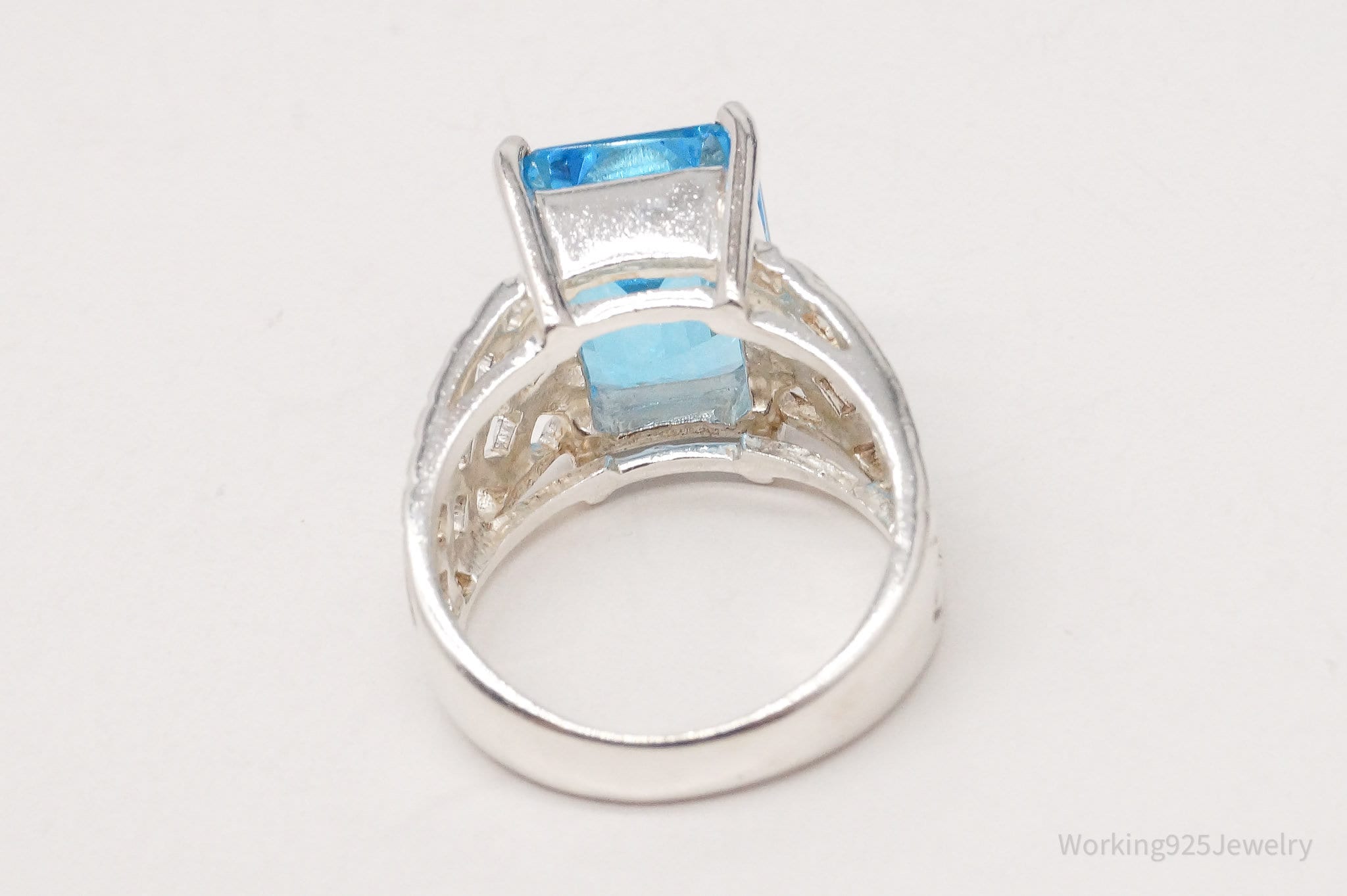 Vintage SCBS Large Blue Topaz Sterling Silver Ring Size 6.75