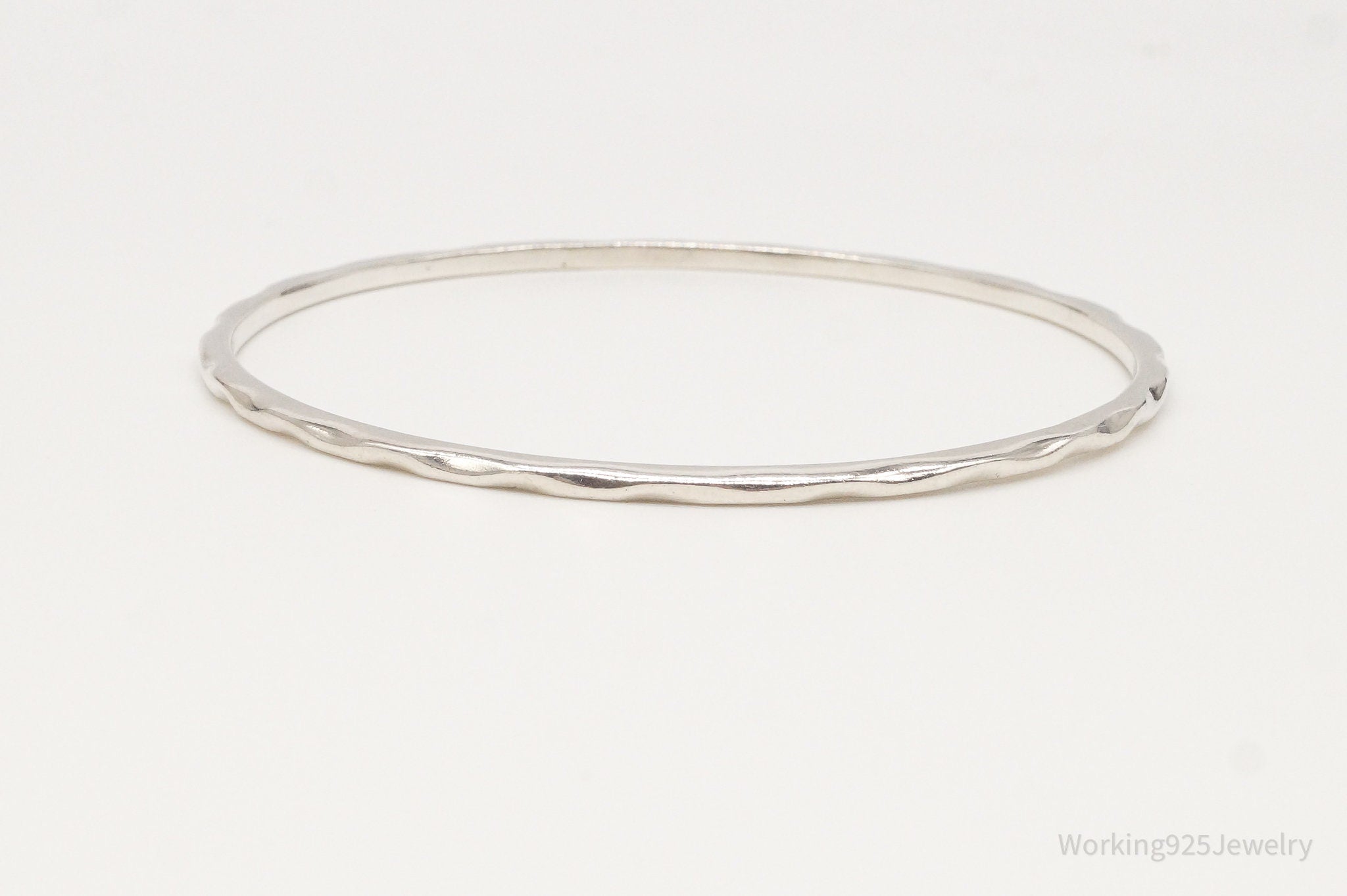 Vintage Mexico Notched Modernist Sterling Silver Bangle Bracelet