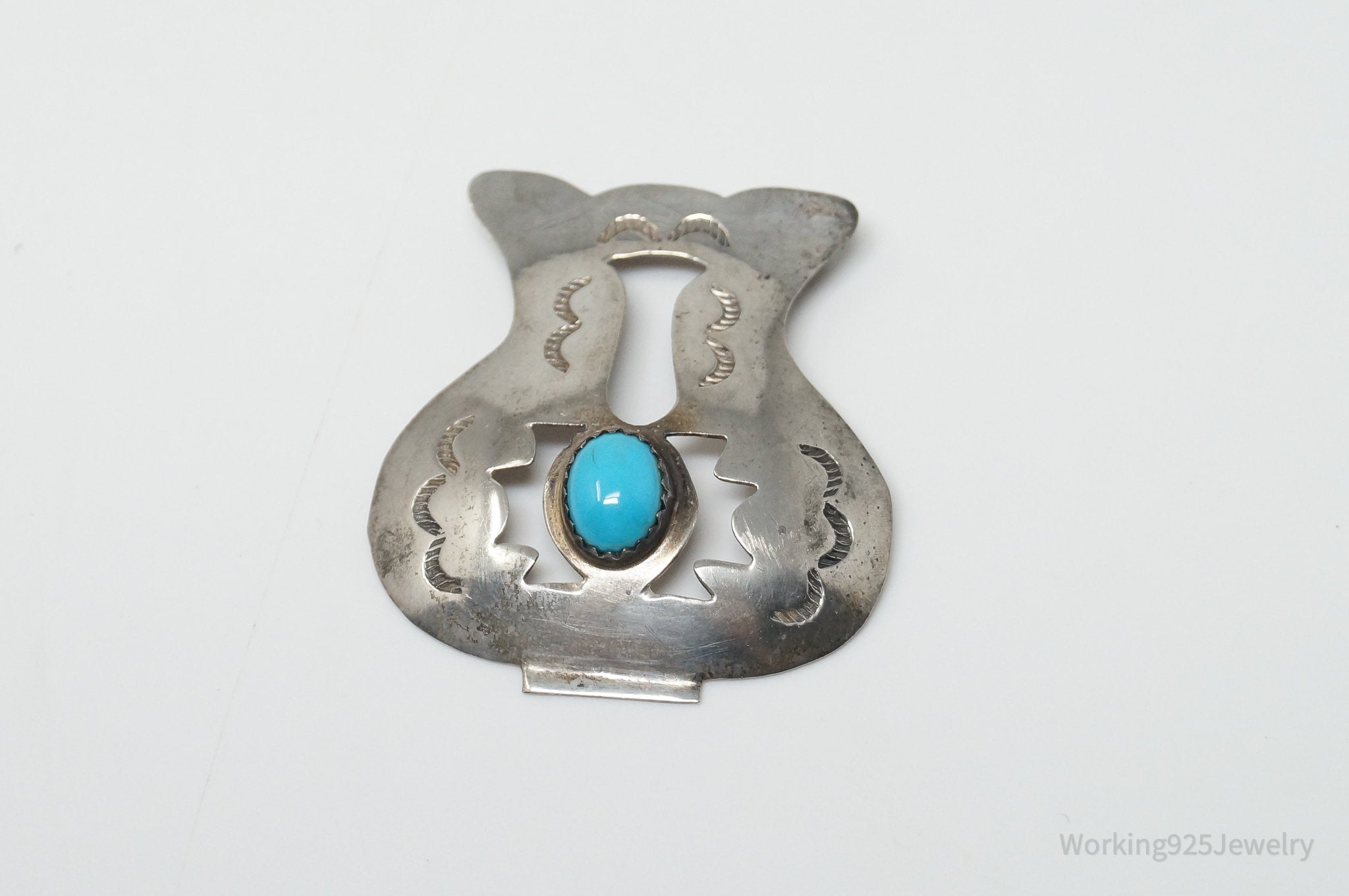 Vintage Native American Unsigned Turquoise Sterling Silver Brooch Pin