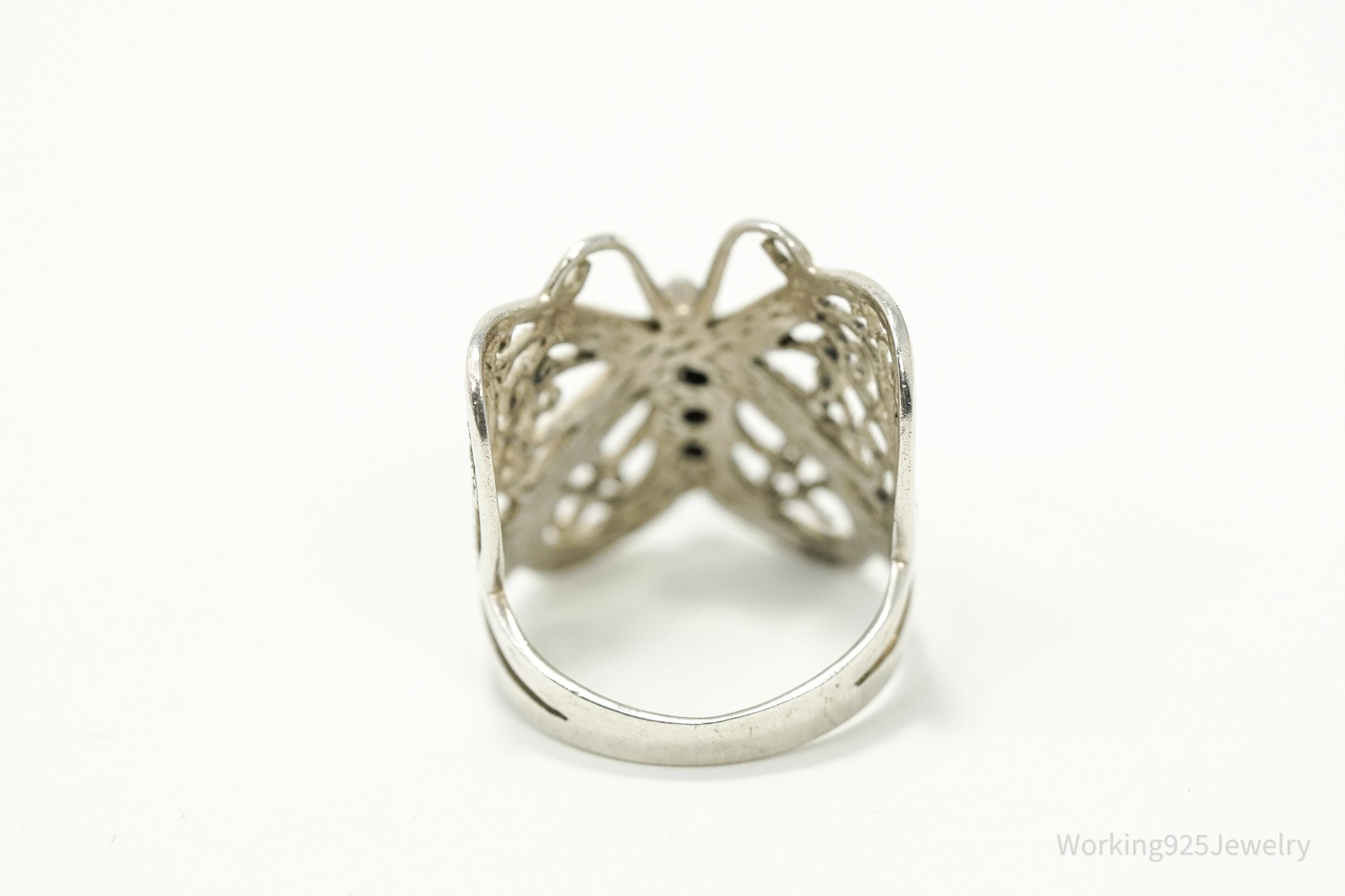 Vintage Amethyst Butterfly Sterling Silver Ring - Size 7.75