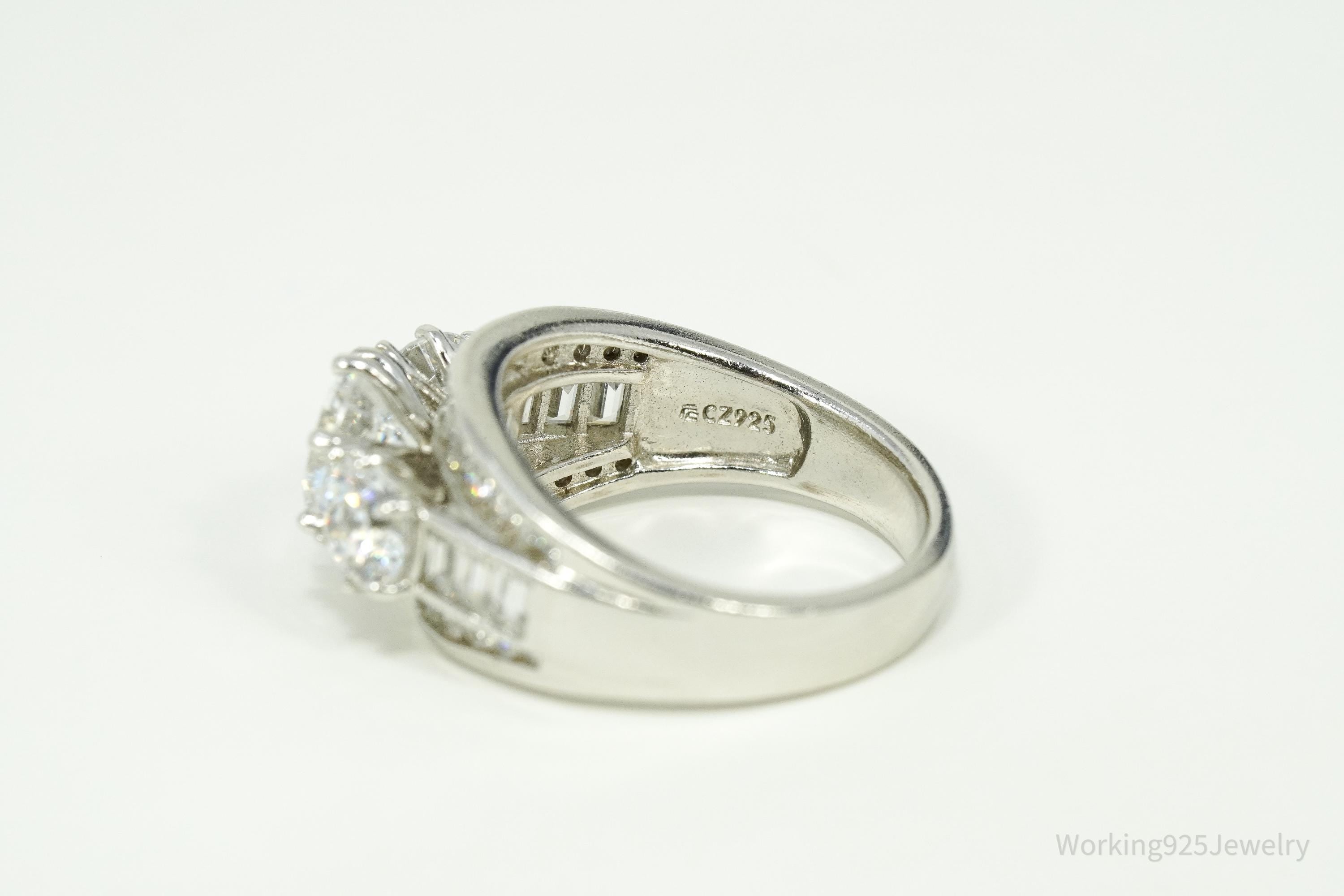 Vintage Cubic Zirconia Sterling Silver Band Ring - Size 9.25