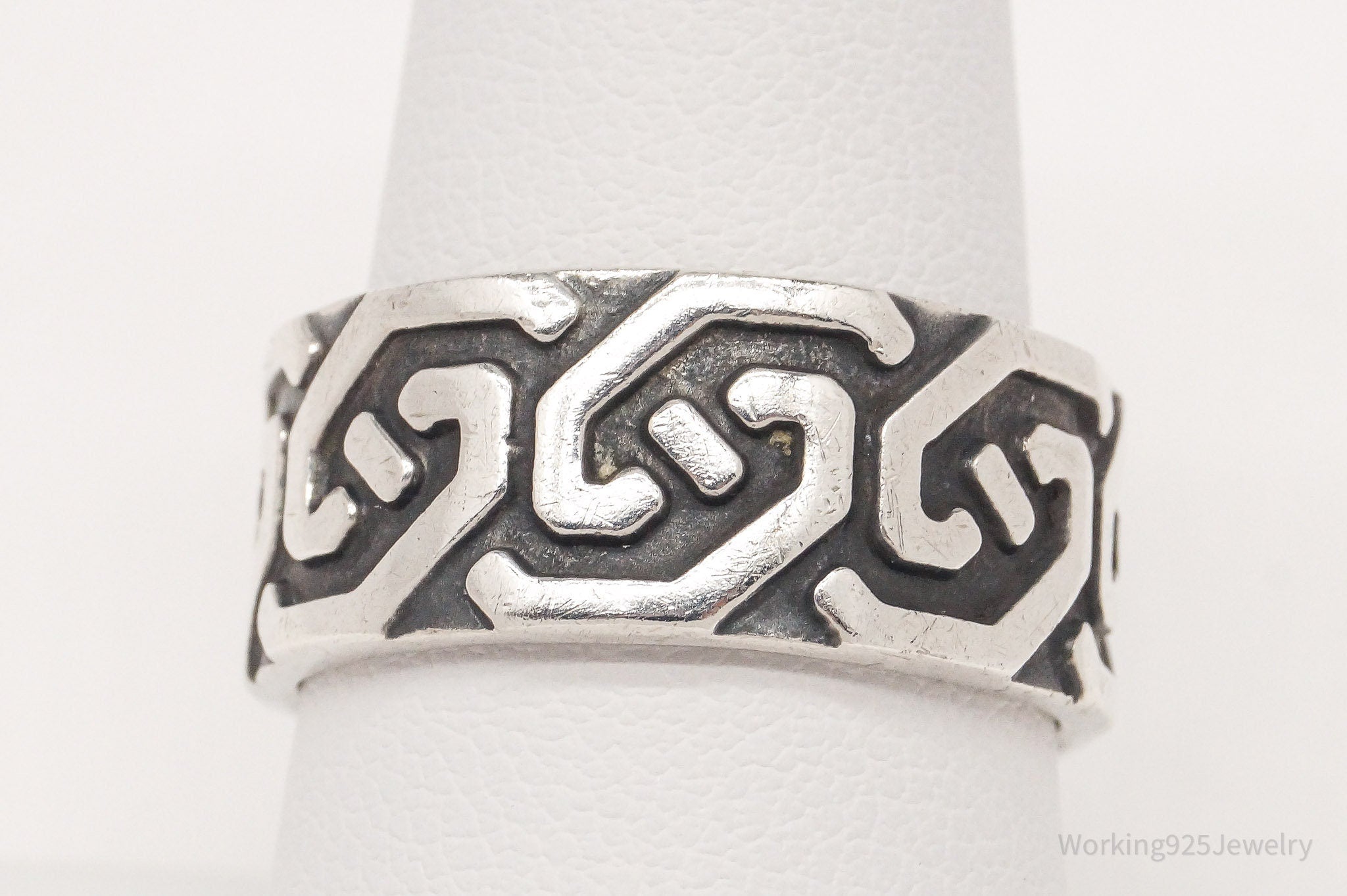 Vintage Mexico Celtic Design Oxidized Sterling Silver Band Ring - Size 8.75