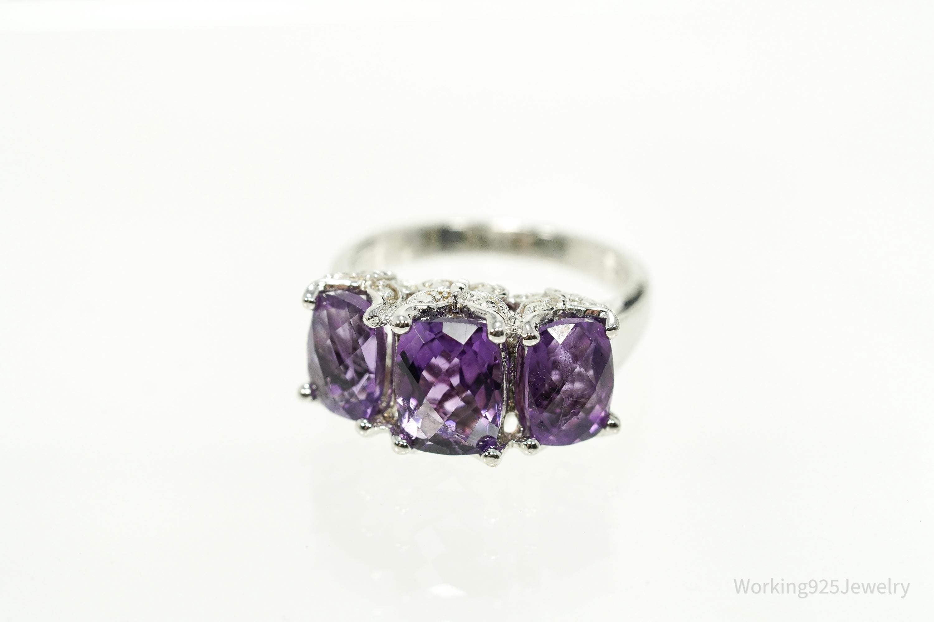 Designer BBJ Purple Amethyst Sterling Silver Ring - Size 5