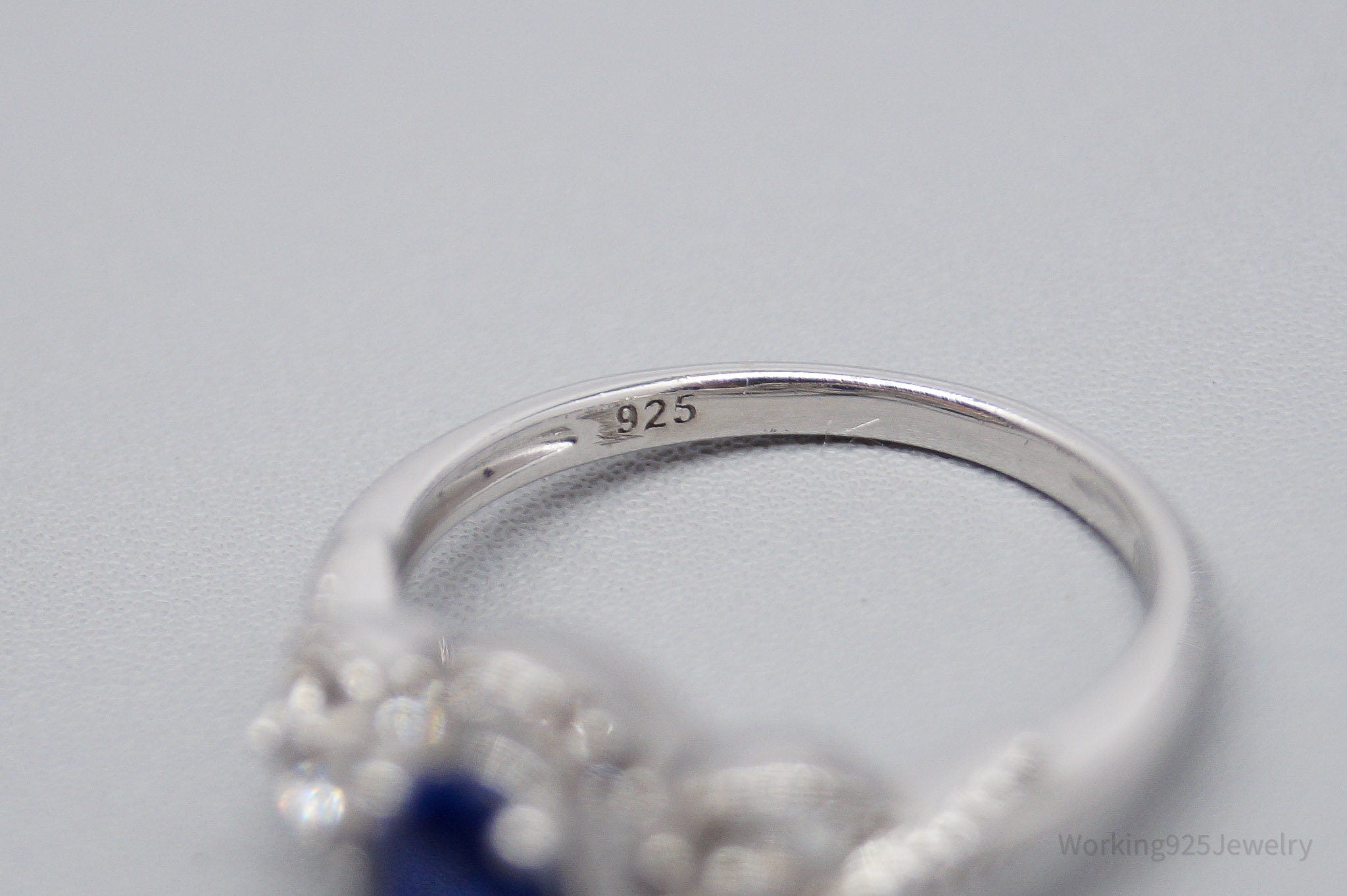 Vintage Lab Sapphire Cubic Zirconia Sterling Silver Ring - Size 6.75