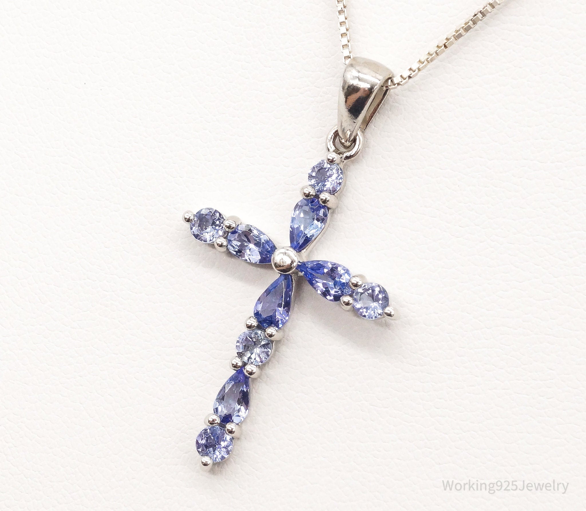 Vintage Iolite Cross Sterling Silver Necklace