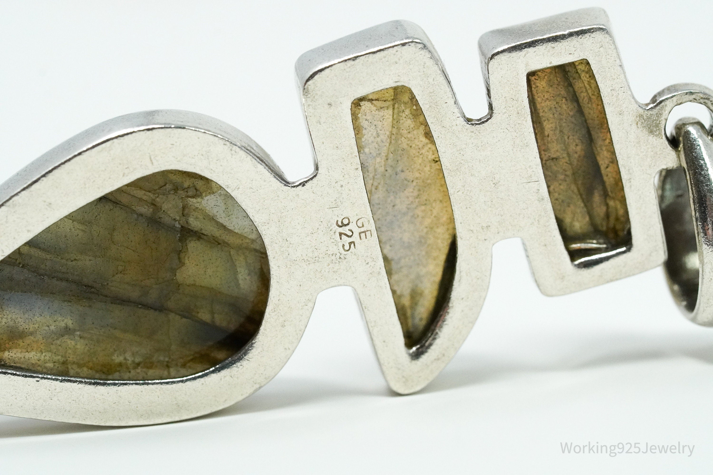 Vintage Large Labradorite Sterling Silver Necklace Pendant