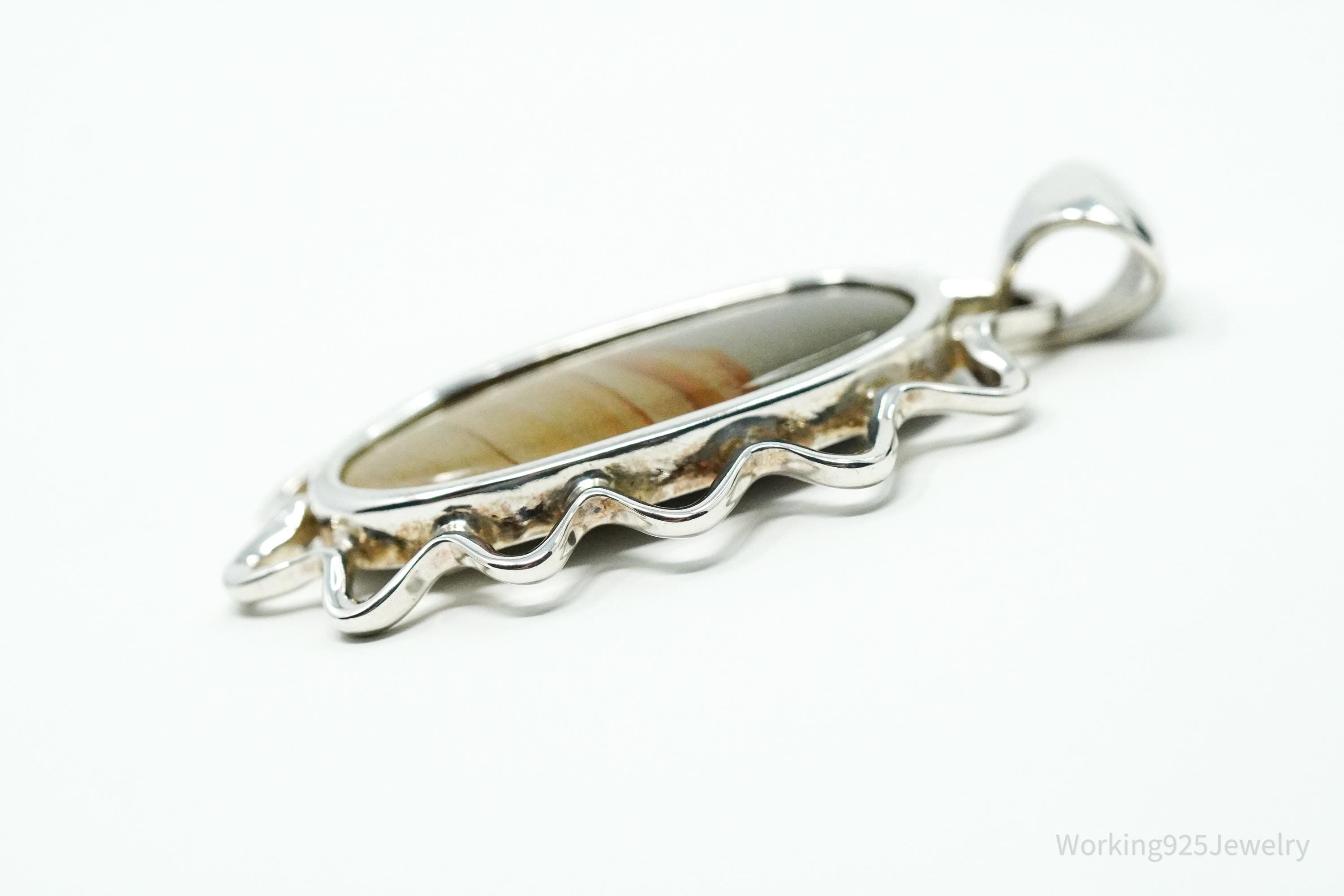 Vintage Picture Jasper Sterling Silver Necklace Pendant