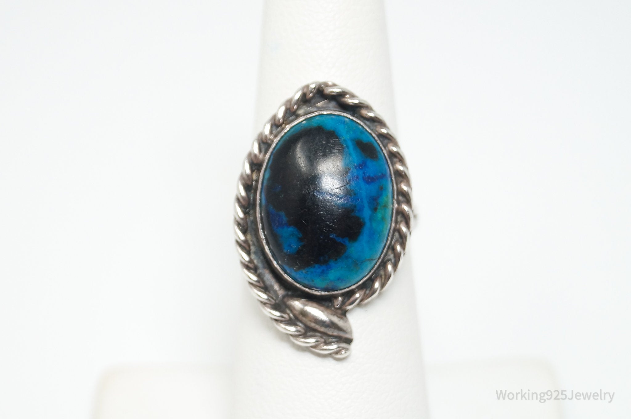 Vintage Mexico Blue Black Turquoise?? Sterling Silver Ring - Sz 6.25