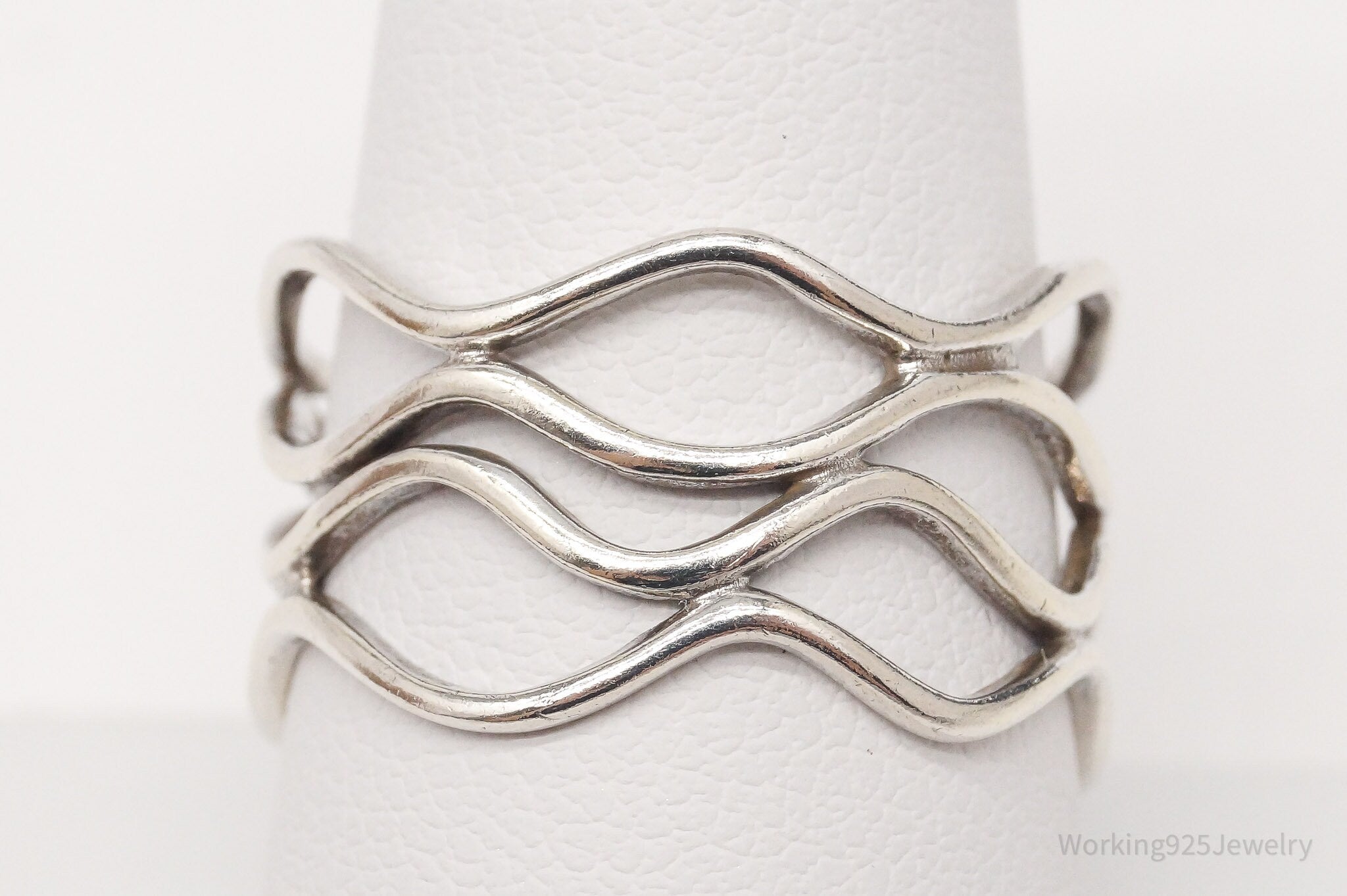 Vintage Modernist Style Waves Sterling Silver Ring - Size 9.25