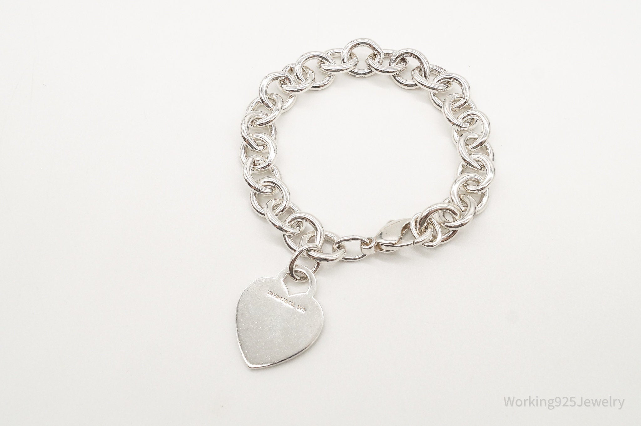 Vintage Designer Tiffany & Co Heart Tag Link Sterling Silver Bracelet