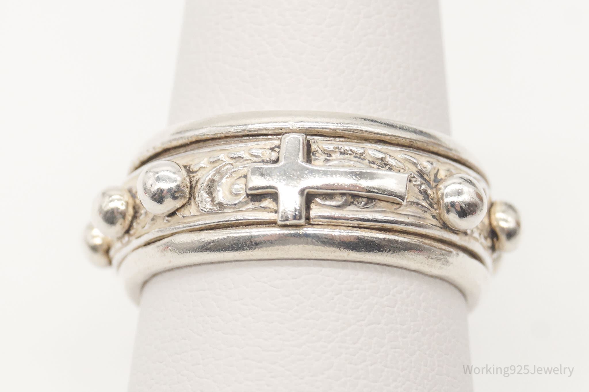 Vintage Cross Sterling Silver Spinner Band Ring - Size 8.5