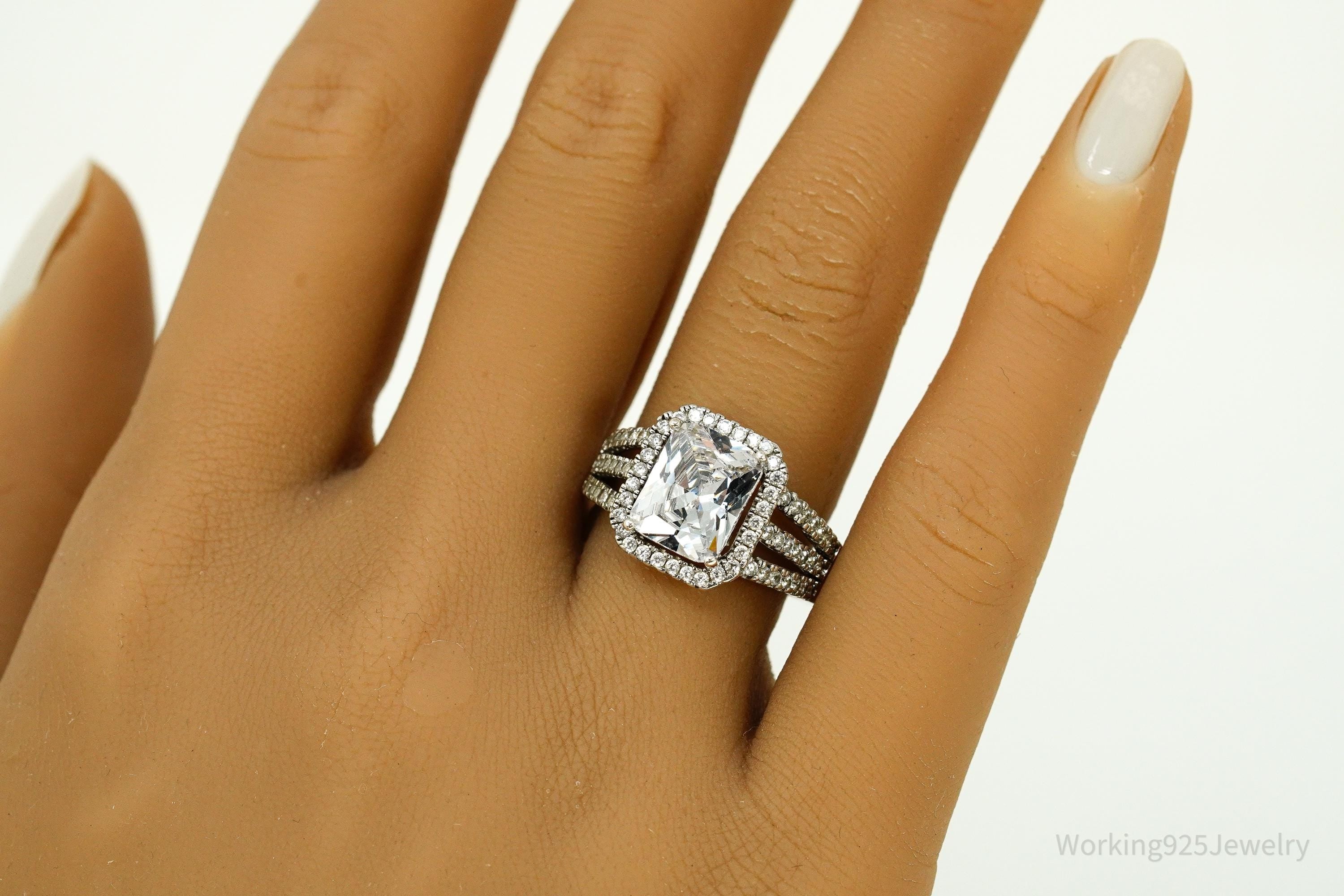 Vintage Cubic Zirconia Sterling Silver Ring Size 8.25