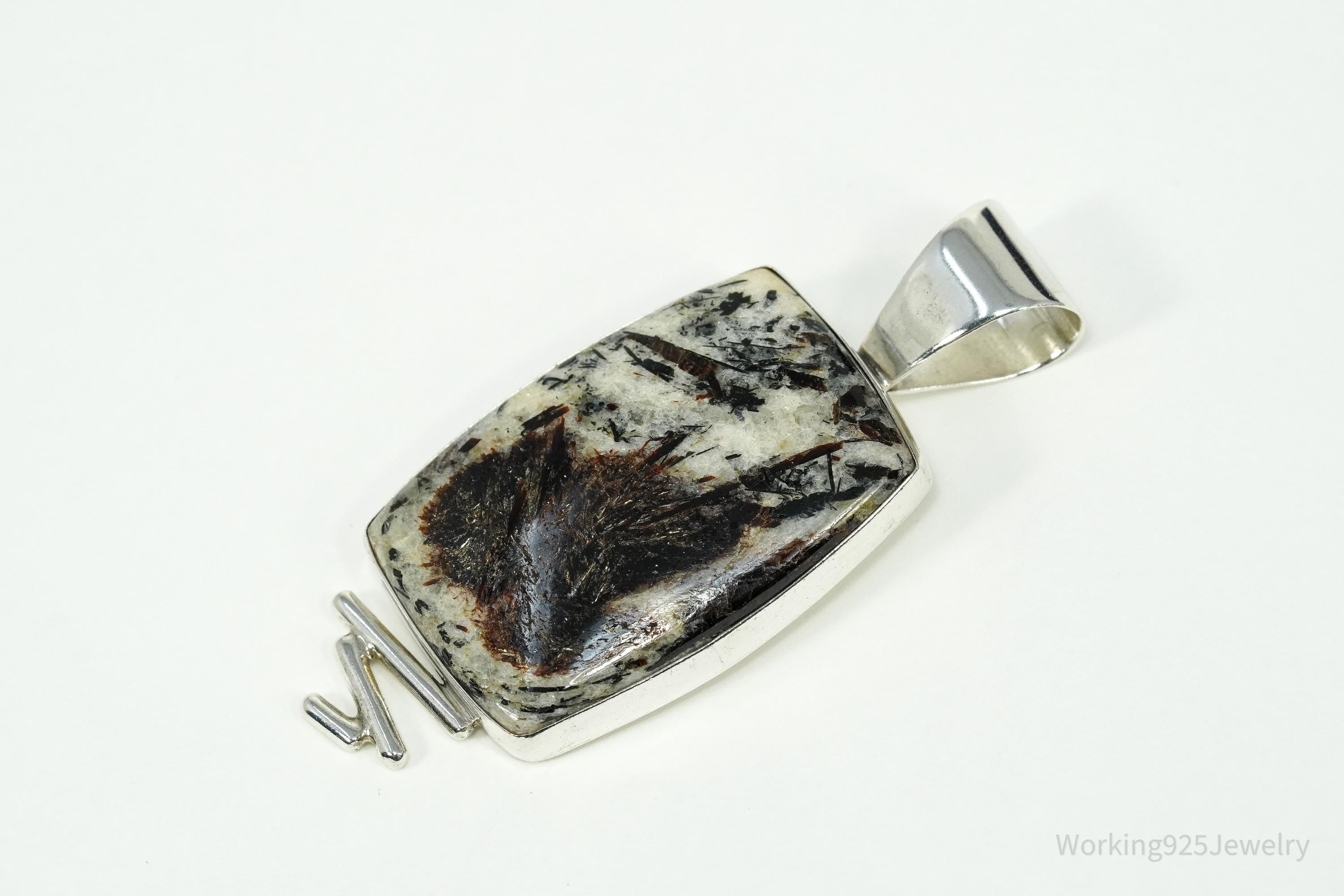 Vintage Large Desert Rose Trading Astrophyllite Sterling Silver Pendant 2 3/8"