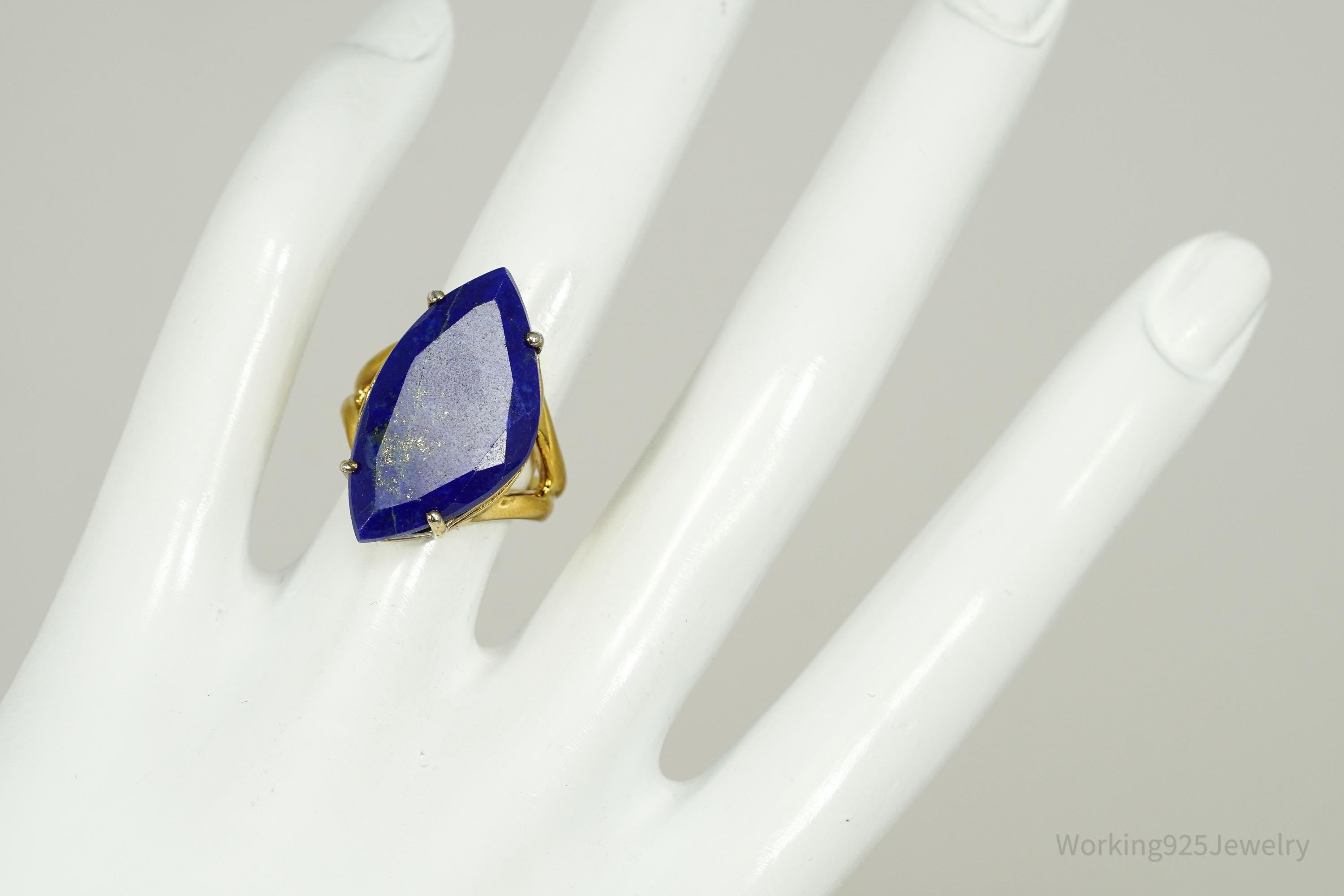 Vintage Lapis Lazuli Gold Vermeil Sterling Silver Ring - Size 5.25