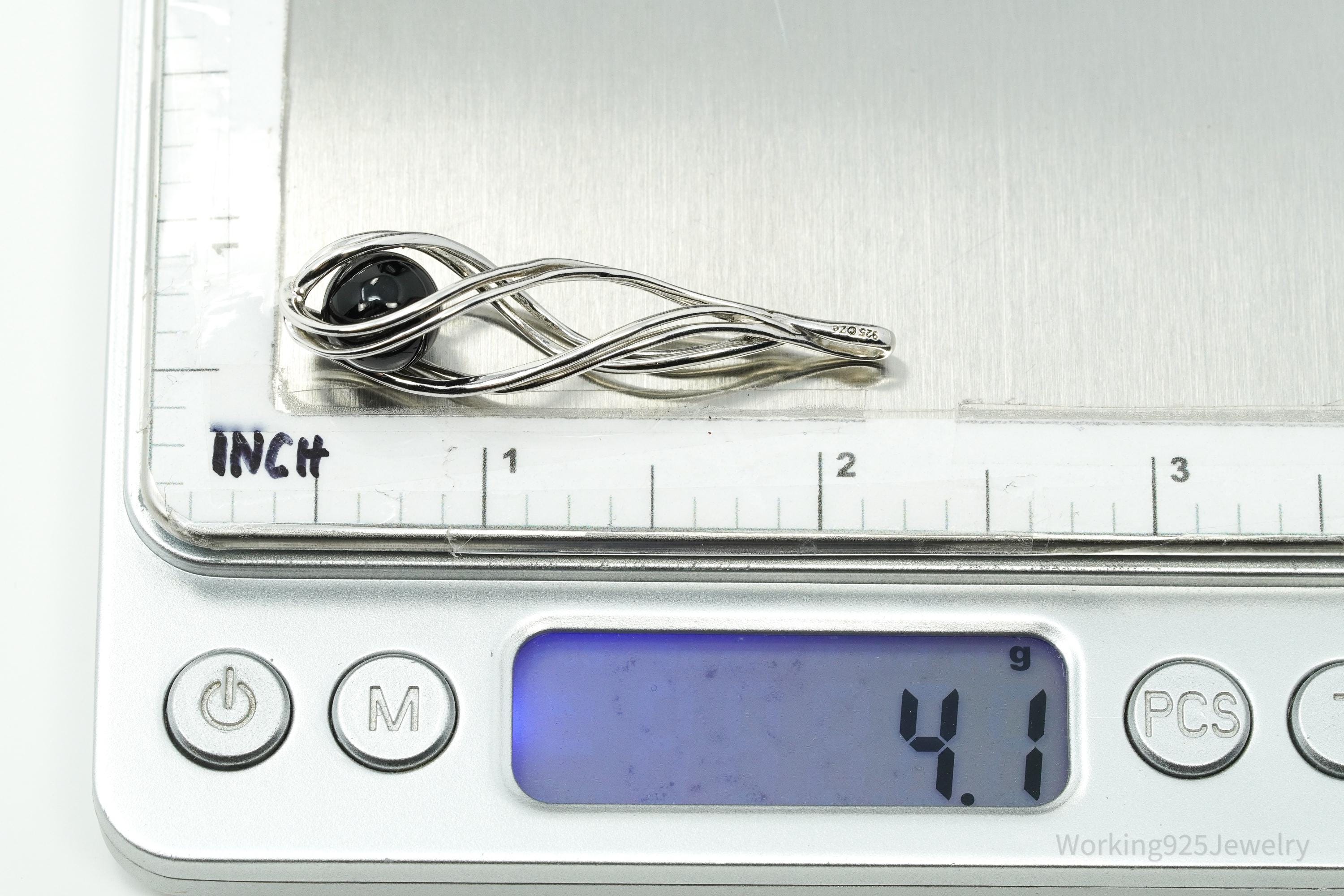 Vintage Designer Spiral Caged Black Onyx Sterling Silver Necklace Pendant