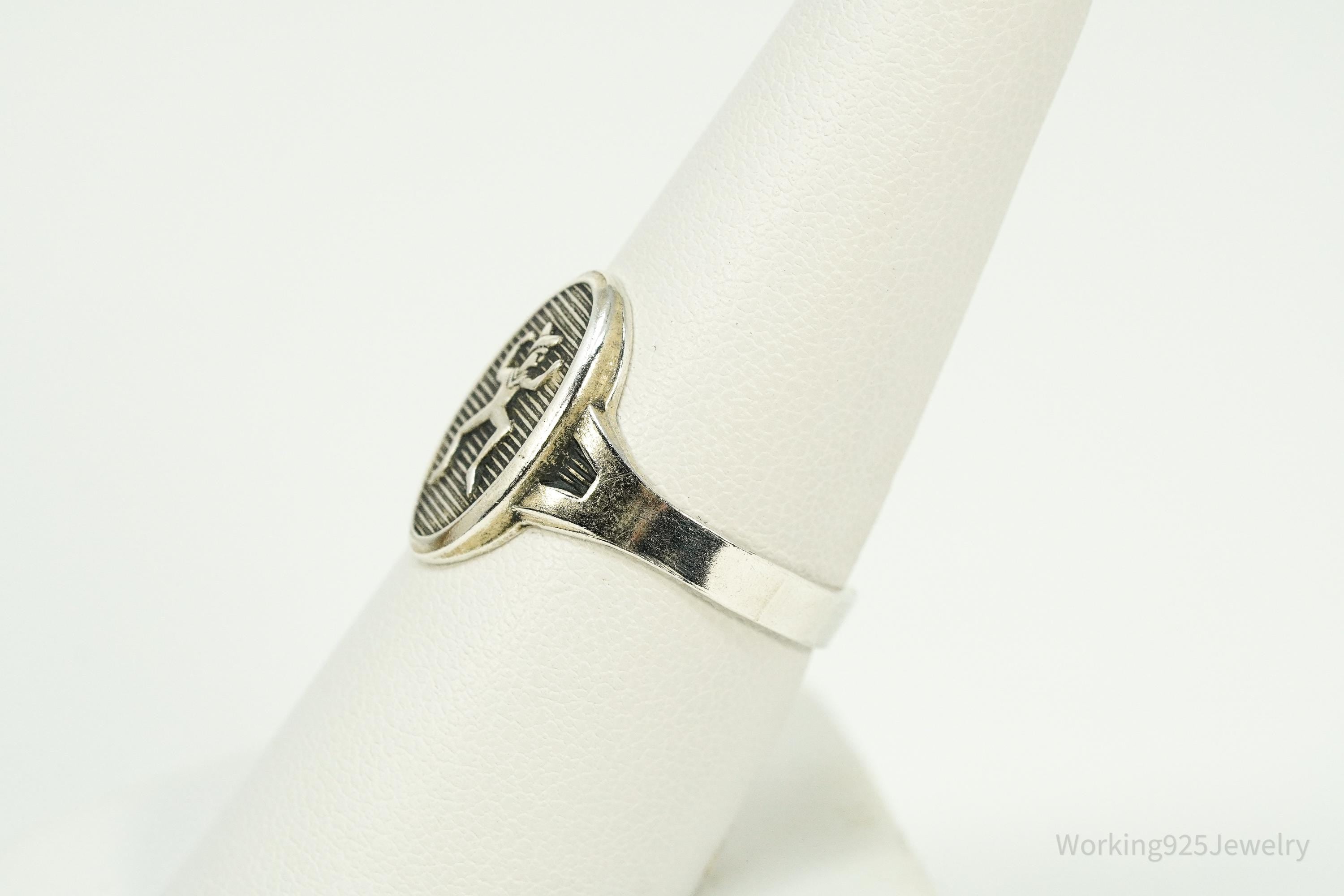 Vintage 1940s Girl Scout Brownie Scouts Sterling Silver Ring - Size 8 Adjustable
