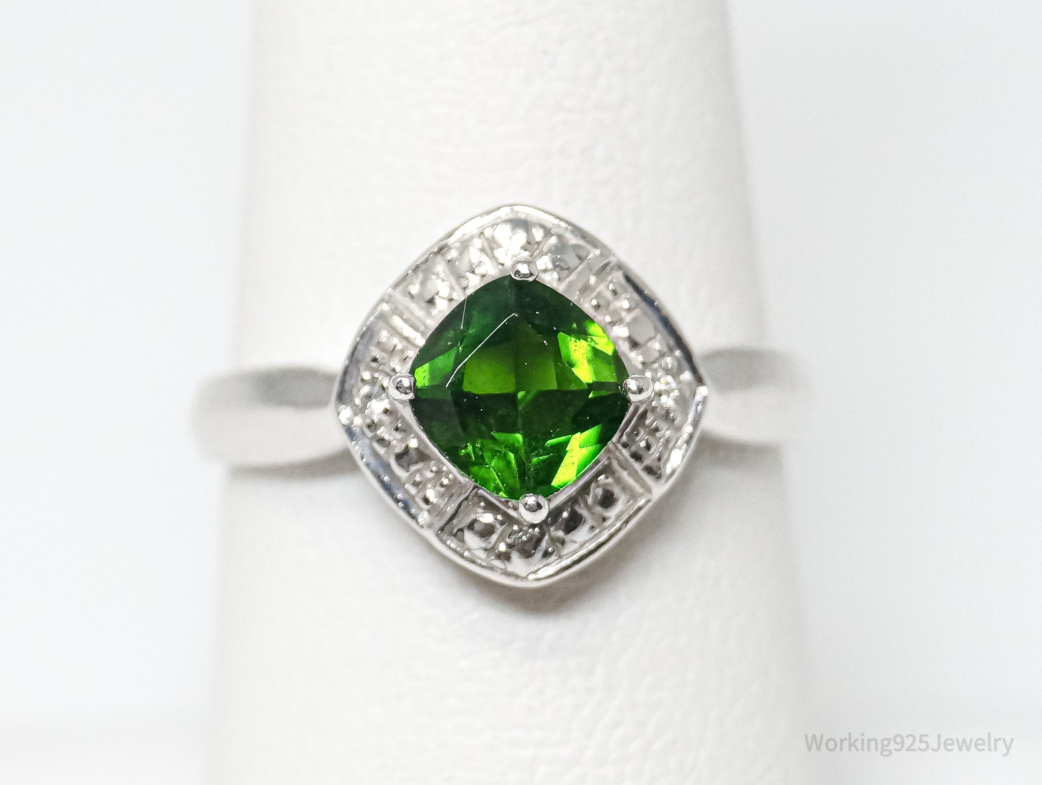 Vintage Peridot Art Deco Sterling Silver Ring - Sz 7