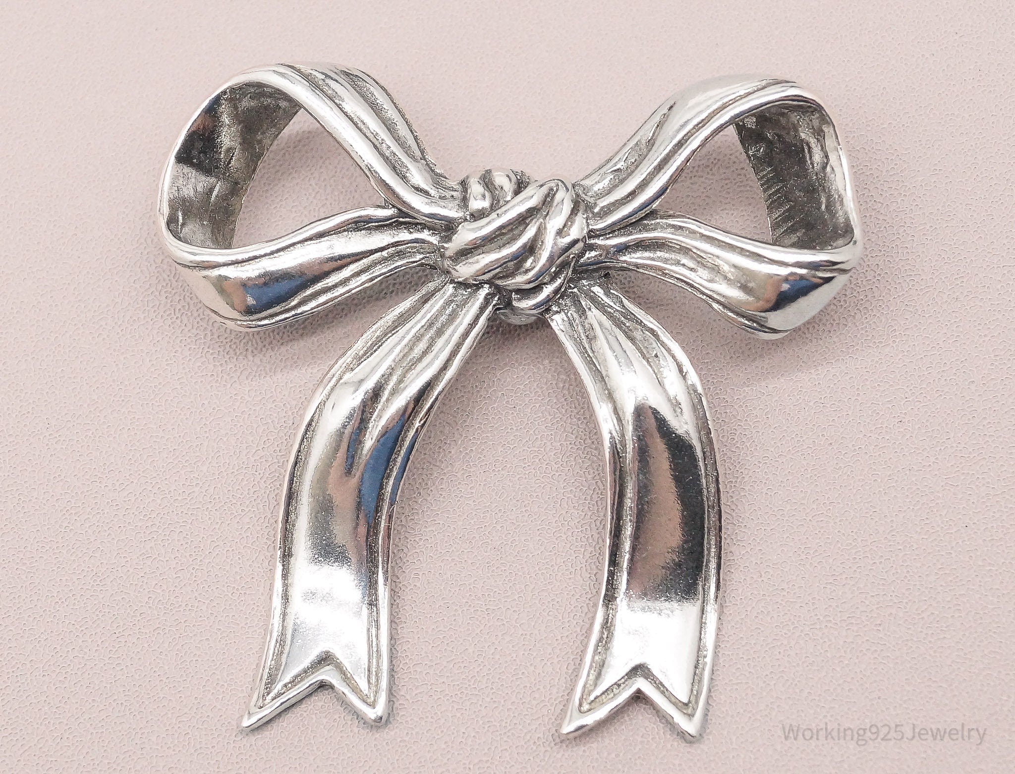 Large Vintage Sterling Silver Ribbon Bow Pendant