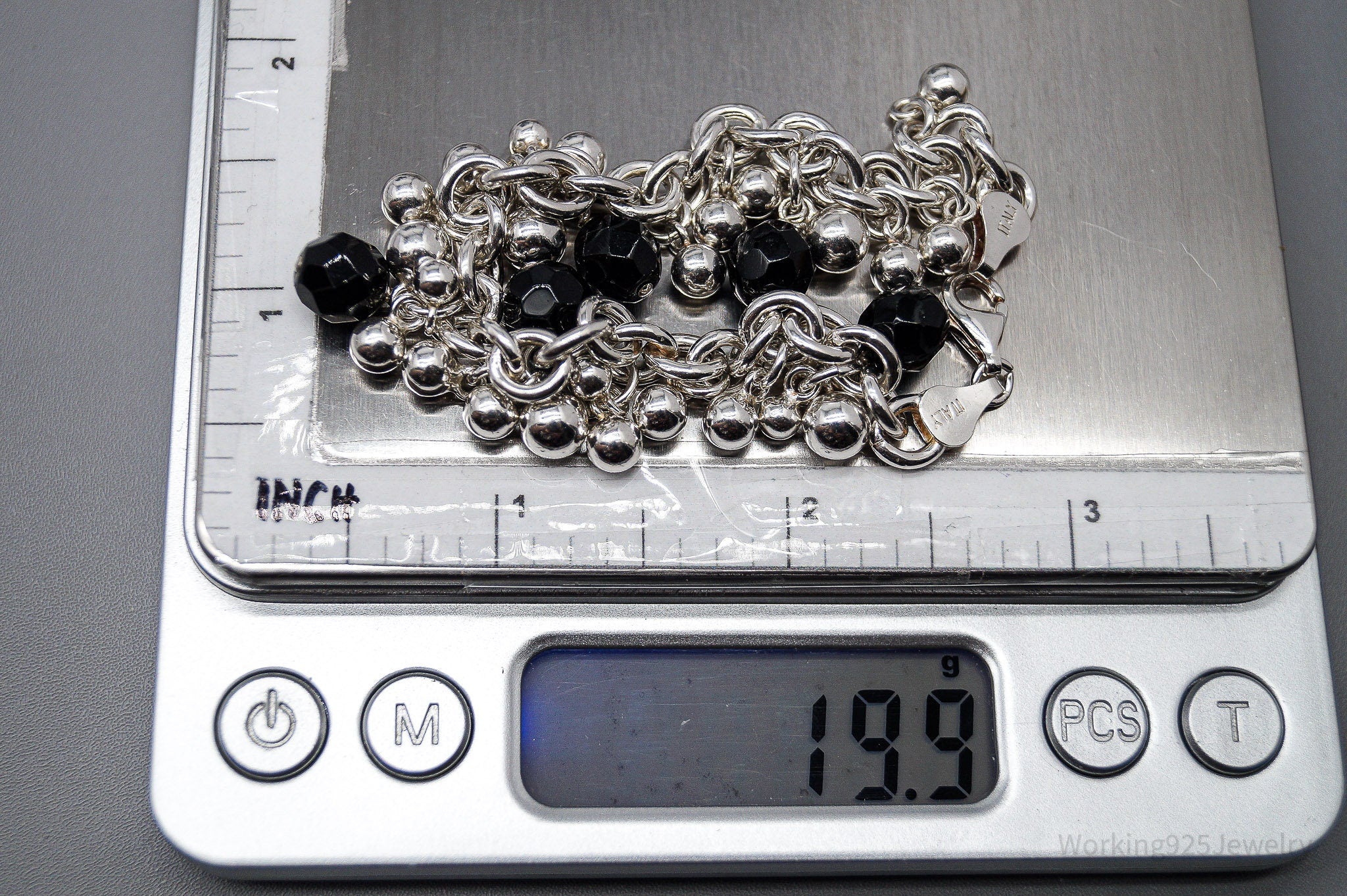 Vintage Black Onyx Sterling Silver Bracelet - 7 1/8"