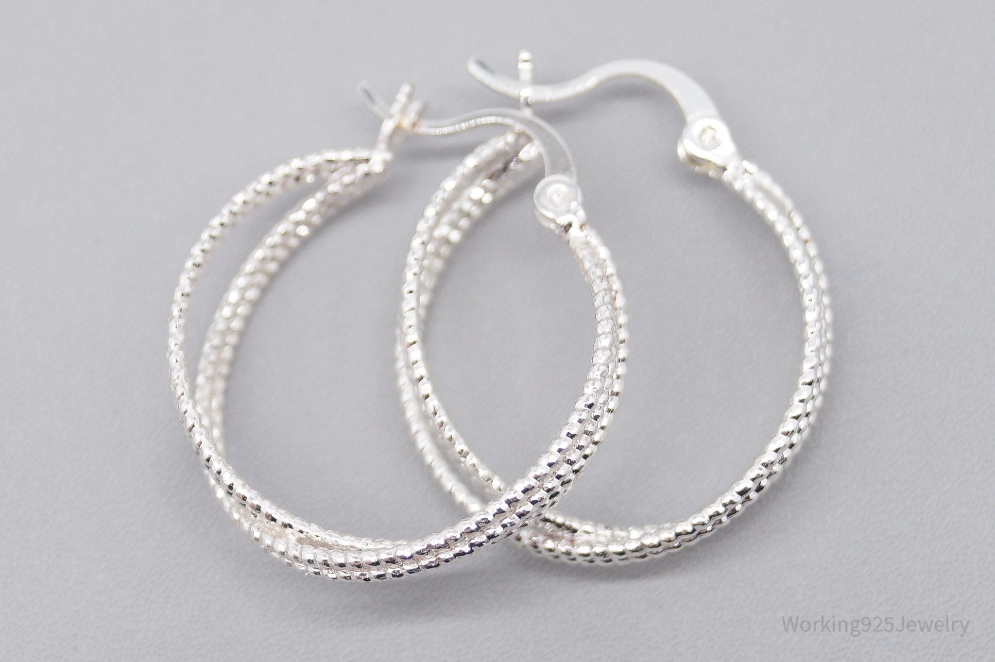 Vintage Cable Textured Silver Hoop Earrings