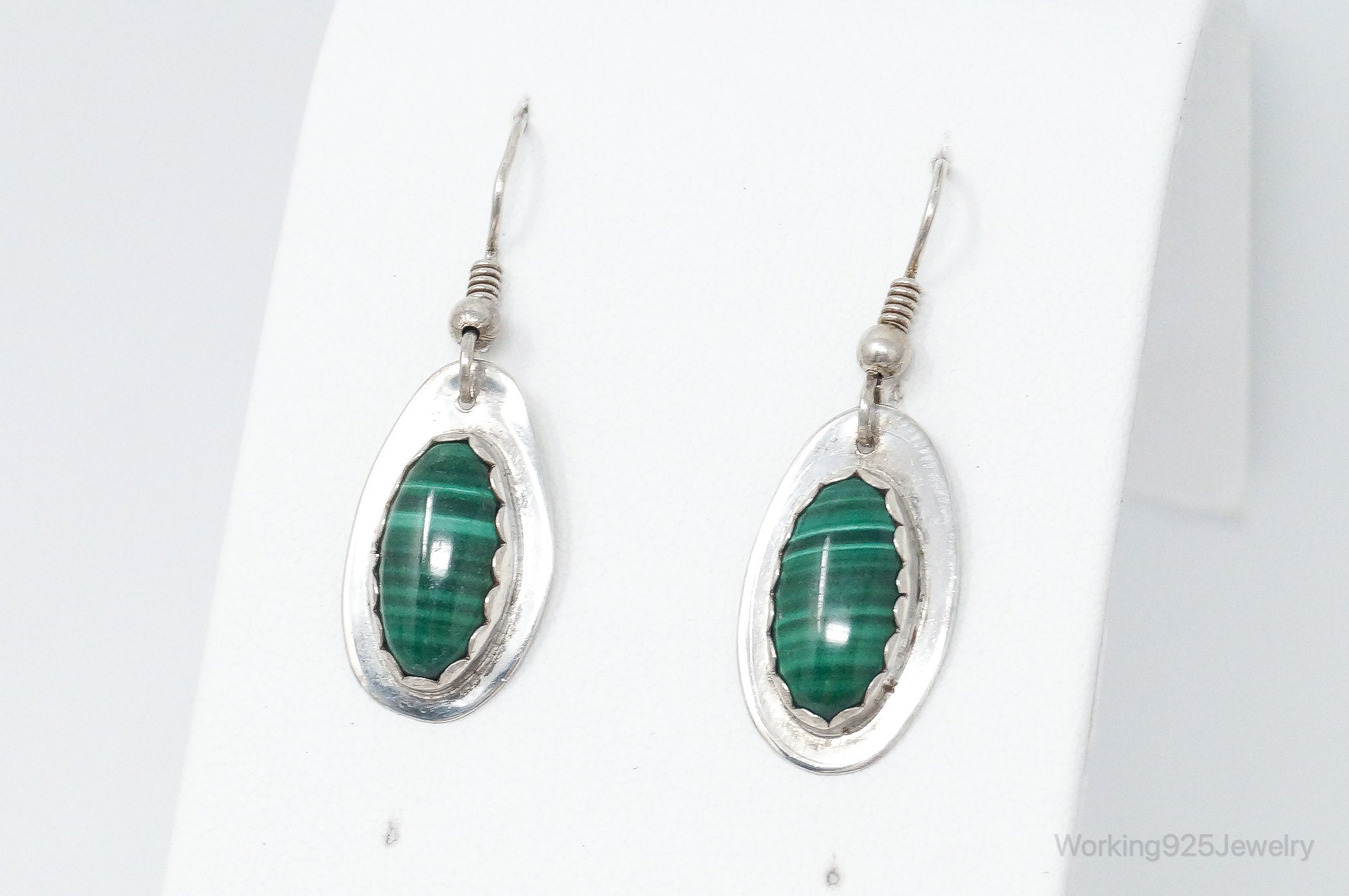 Vintage Native American BKS Malachite Sterling Silver Earrings