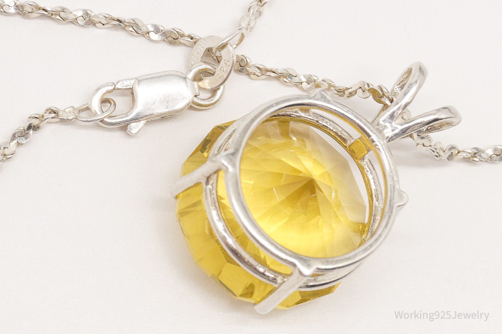 Vintage Large Yellow Simulated Citrine Sterling Silver Necklace 18"