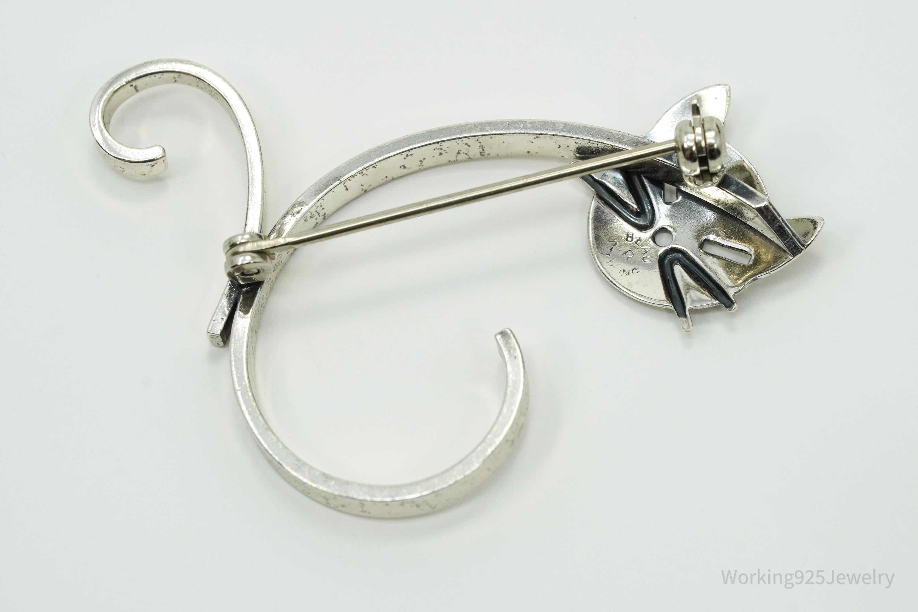 Rare Vintage BEAU Cat Kitten Sterling Silver Brooch Pin