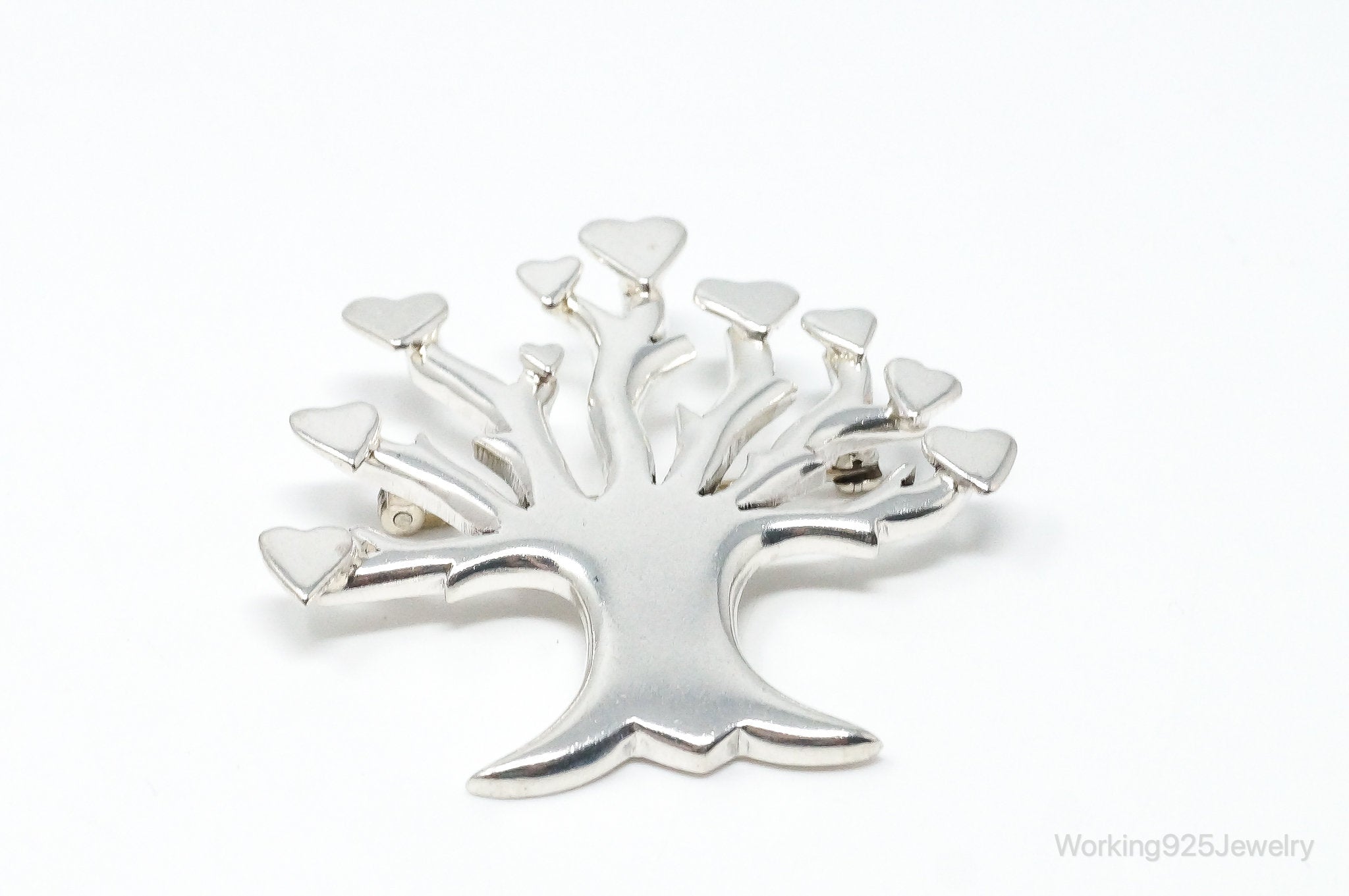 Vintage Taxco Mexico Hearts Tree Sterling Silver Brooch Pin