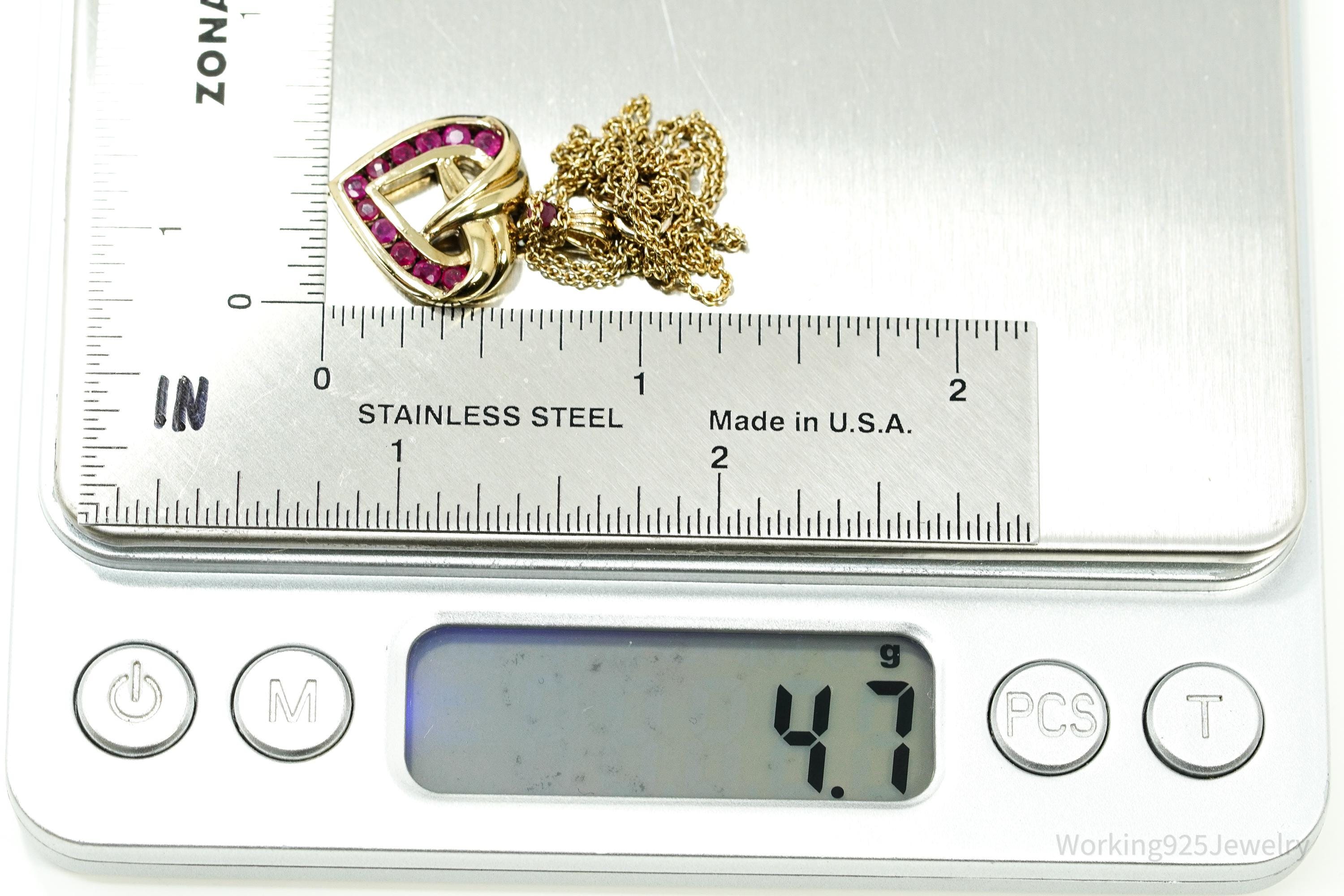 Vintage Ruby Gold Over Sterling Silver Heart Necklace 18"