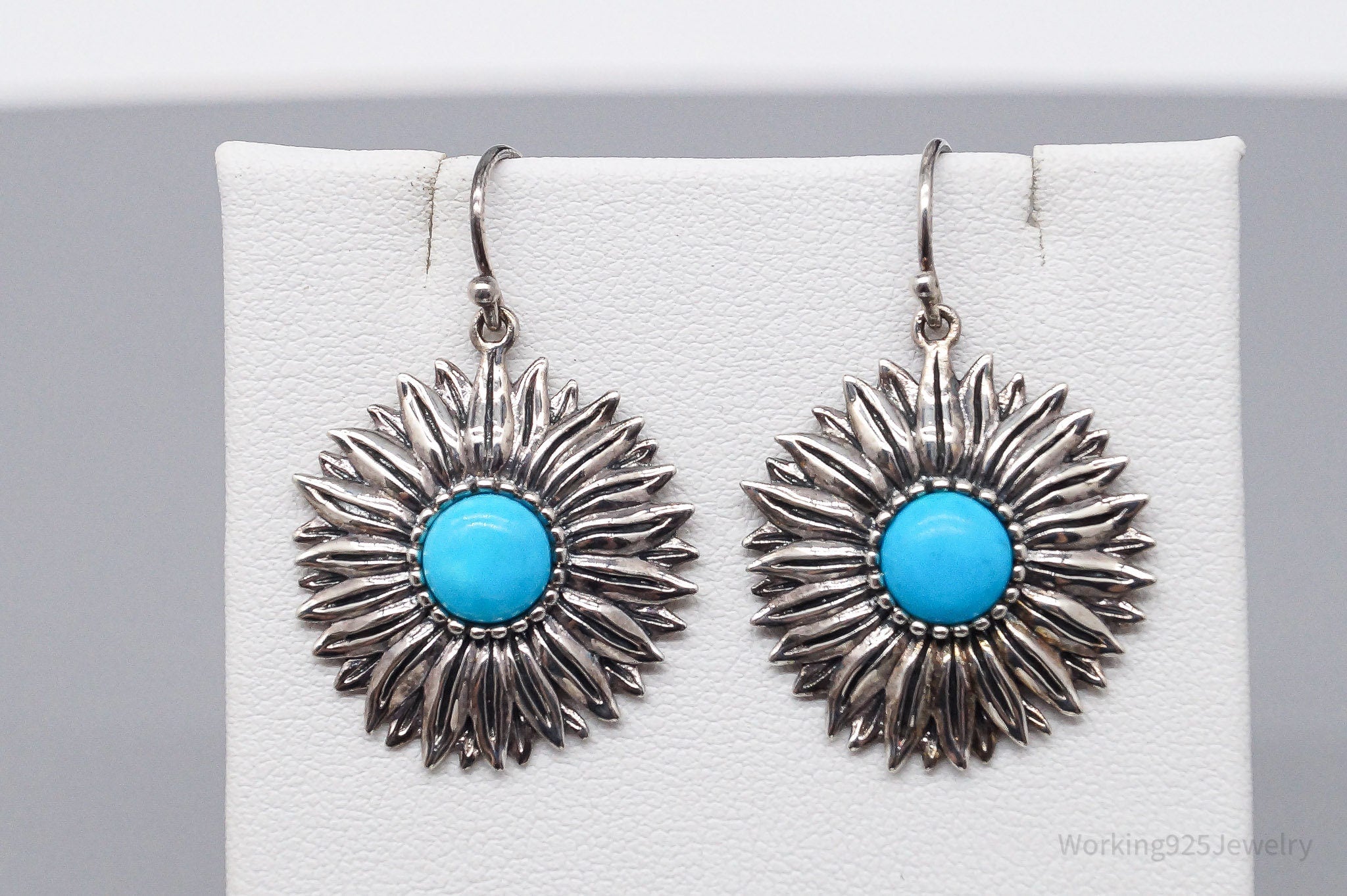 Vintage Turquoise Sterling Silver Flower Earrings