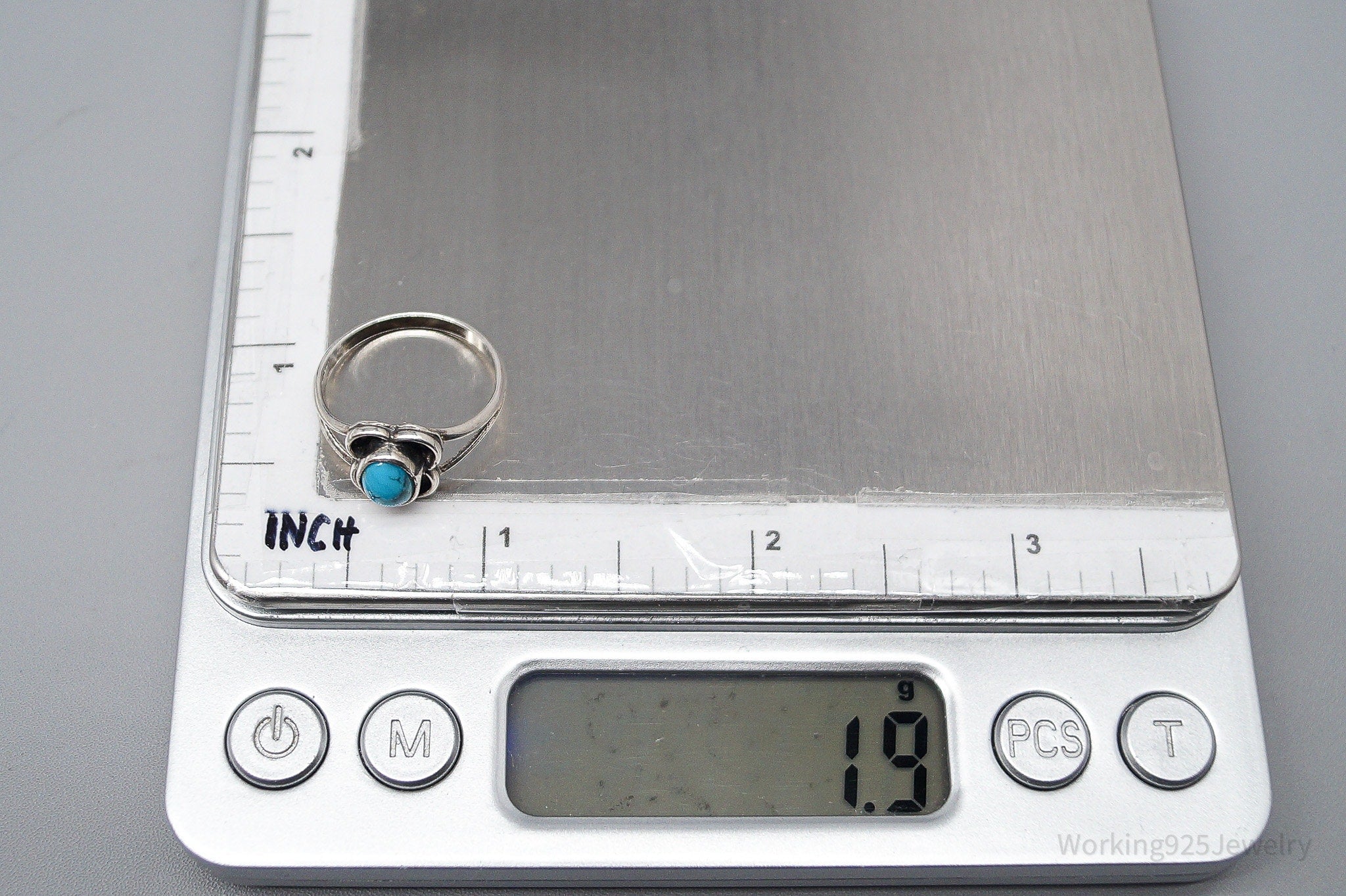 Vintage Native American Turquoise Unsigned Silver Ring - Size 6