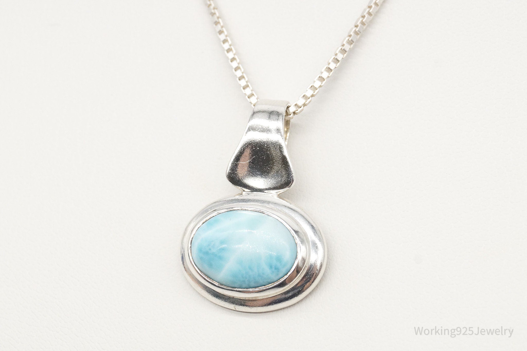 Vintage Ocean Blue Larimar Sterling Silver Necklace