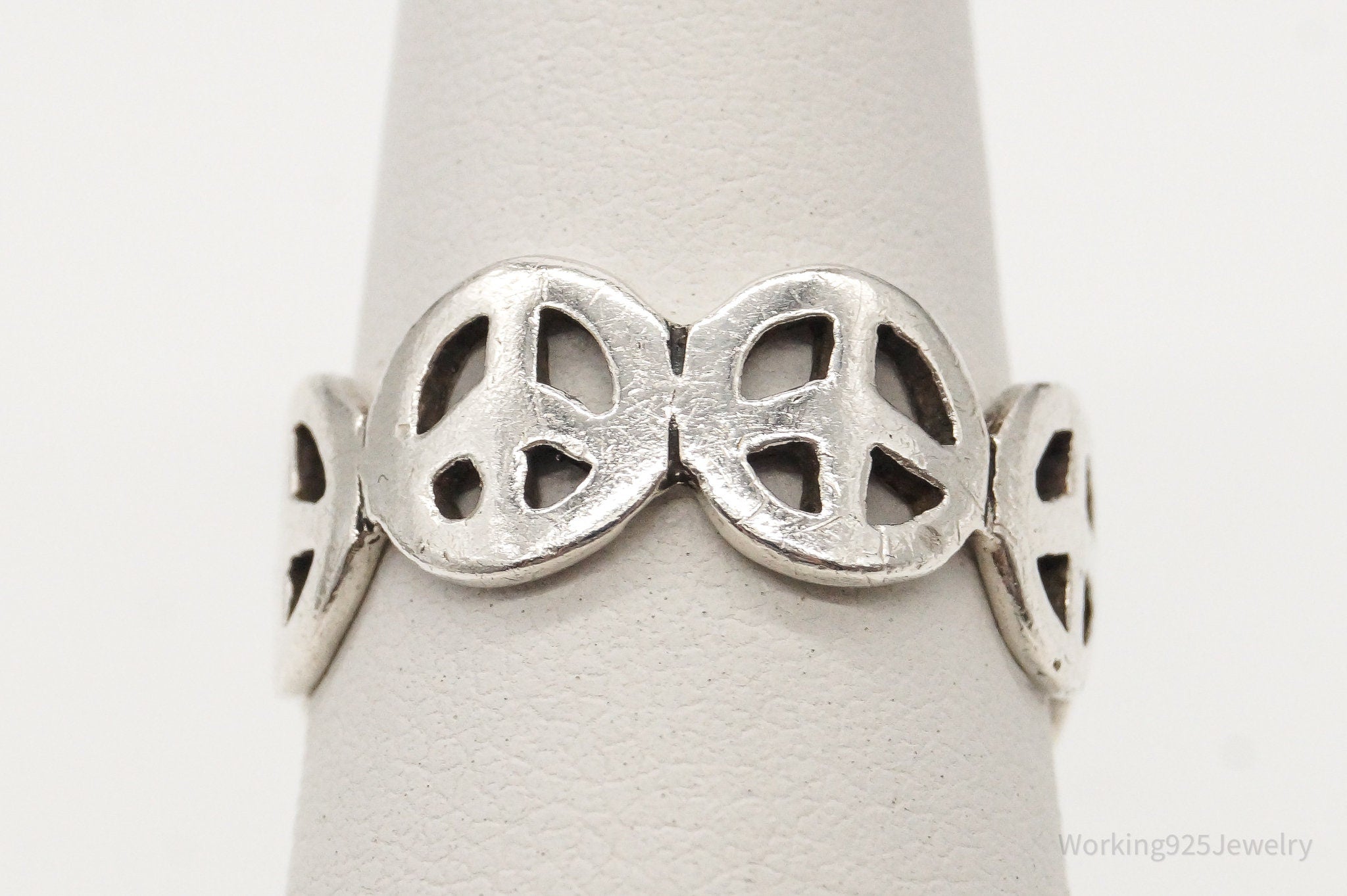 Vintage Peace Signs Sterling Silver Band Ring - Size 6.5