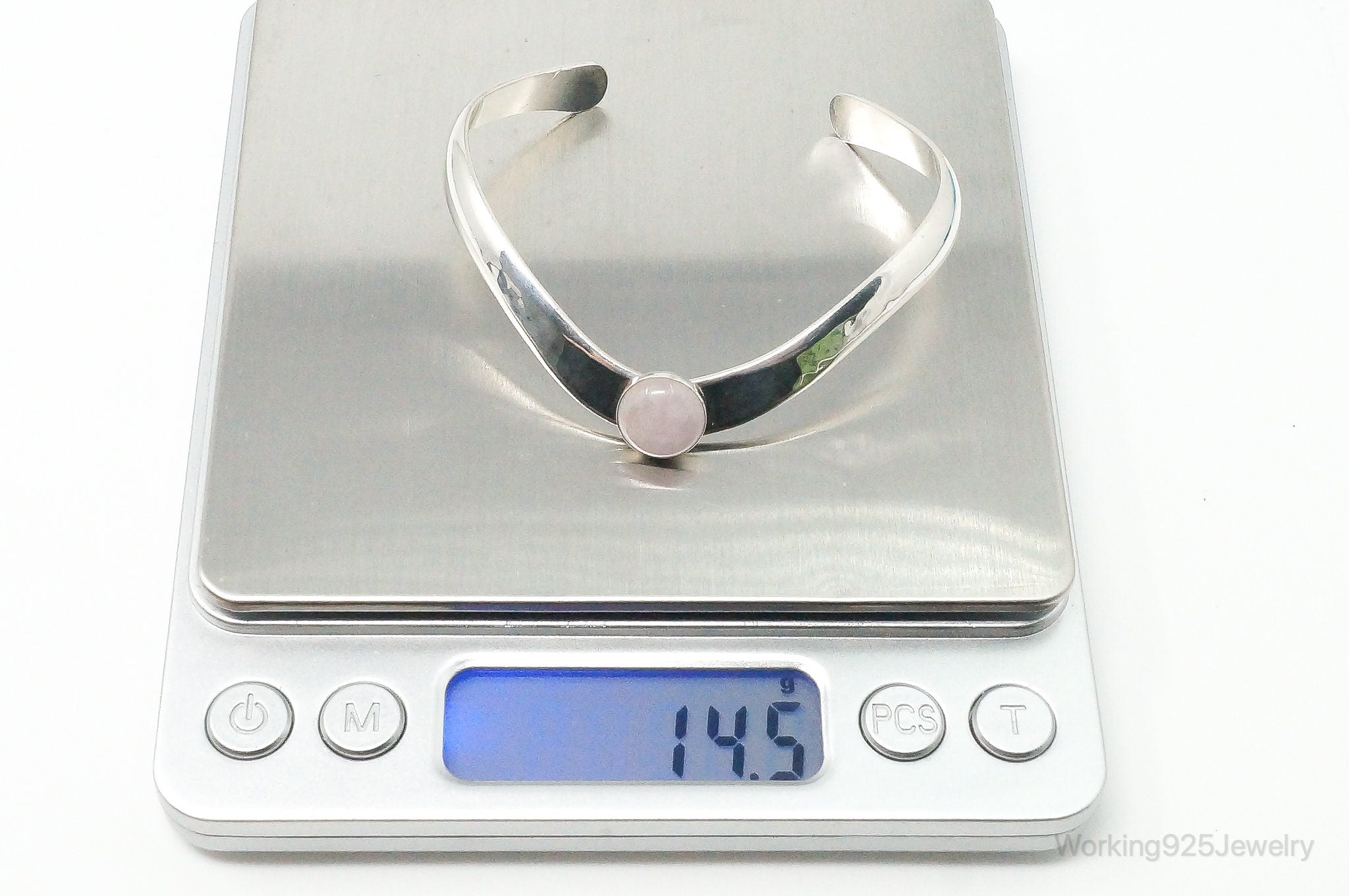 Vintage Rose Quartz Sterling Silver Cuff Bracelet