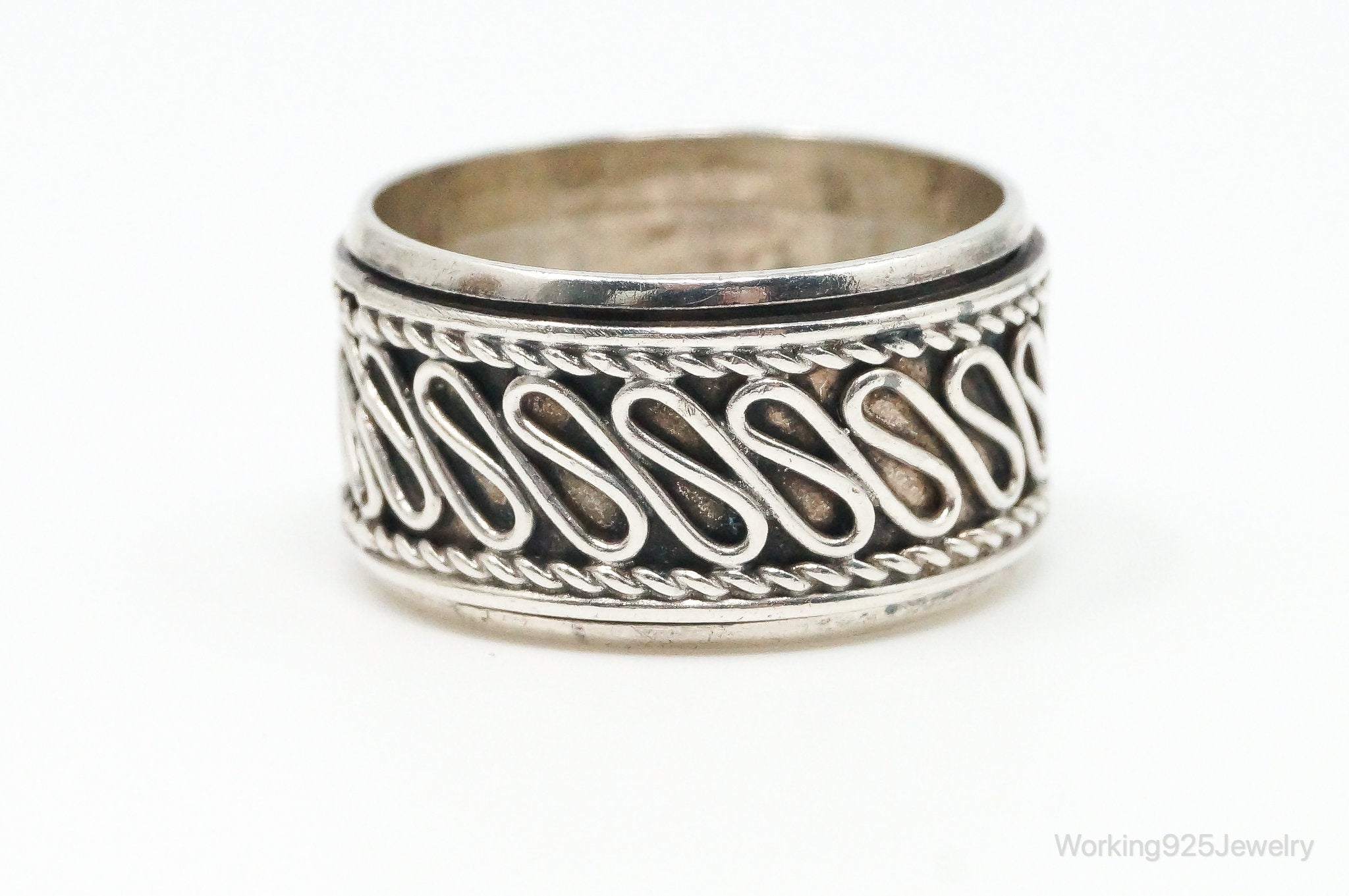 Vintage Wire Rope Sterling Silver Spinner Band Ring Size 7.5